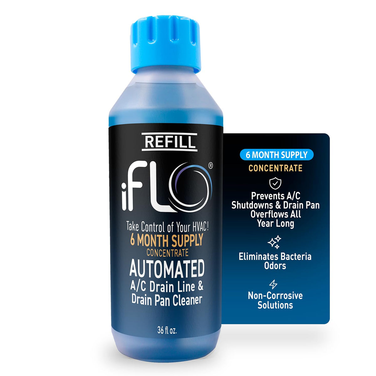 iFLO front view of 36oz cartridge showing label and capacity, clearly identifying refill purpose