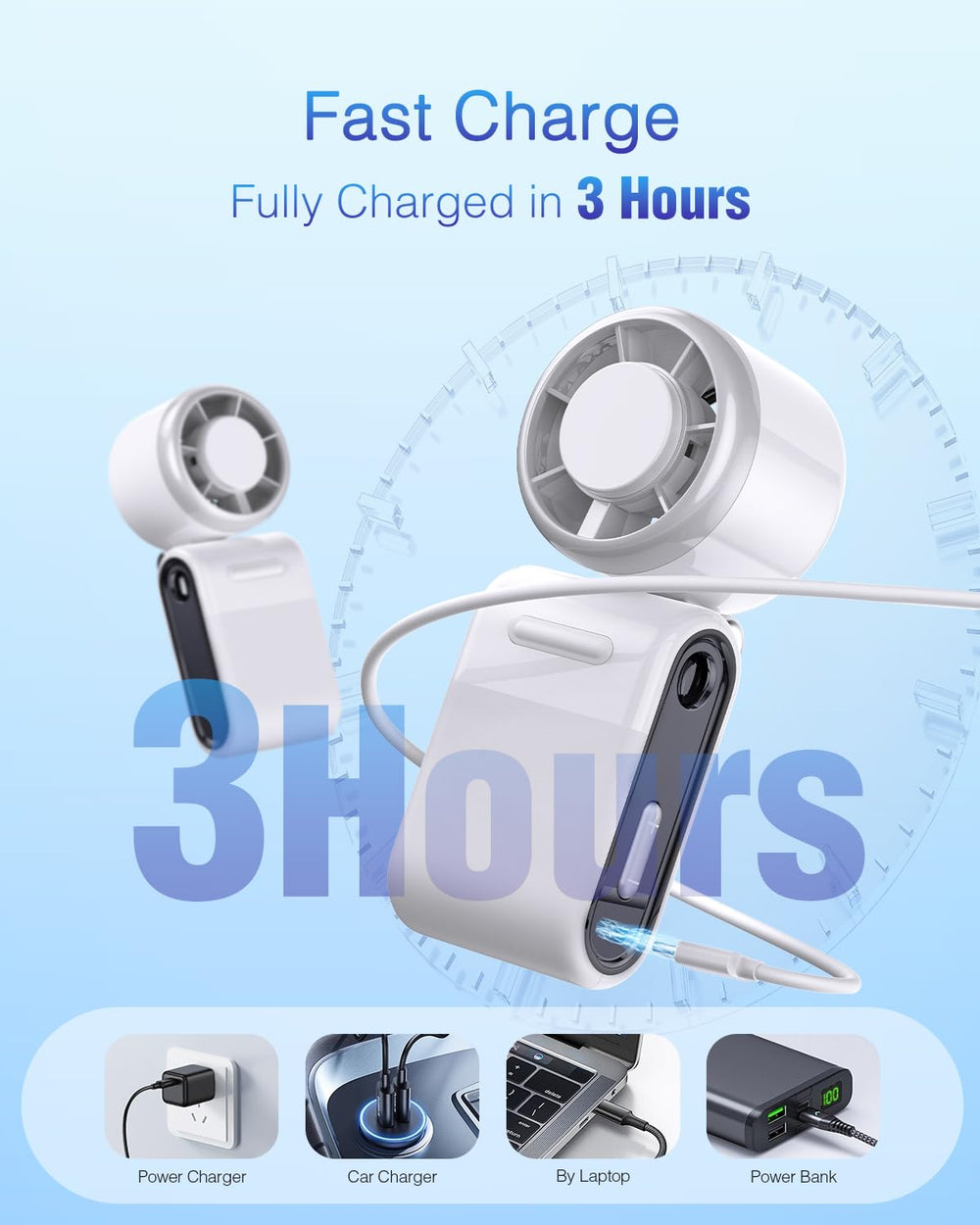 iFunSky mini worn on neck with lanyard for hands-free cooling