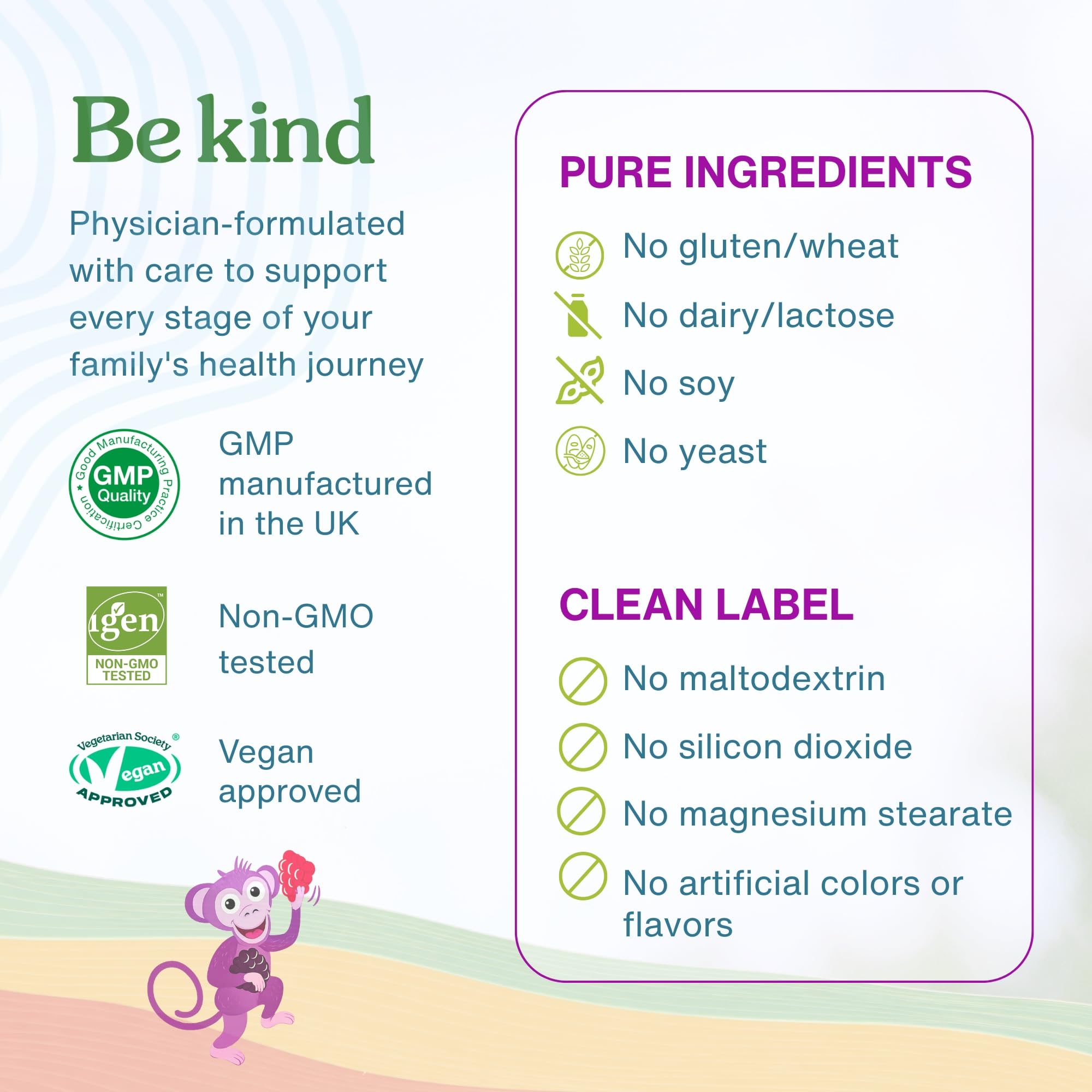 Igennus Healthcare Nutrition dosage chart graphic showing age-based serving guidance
