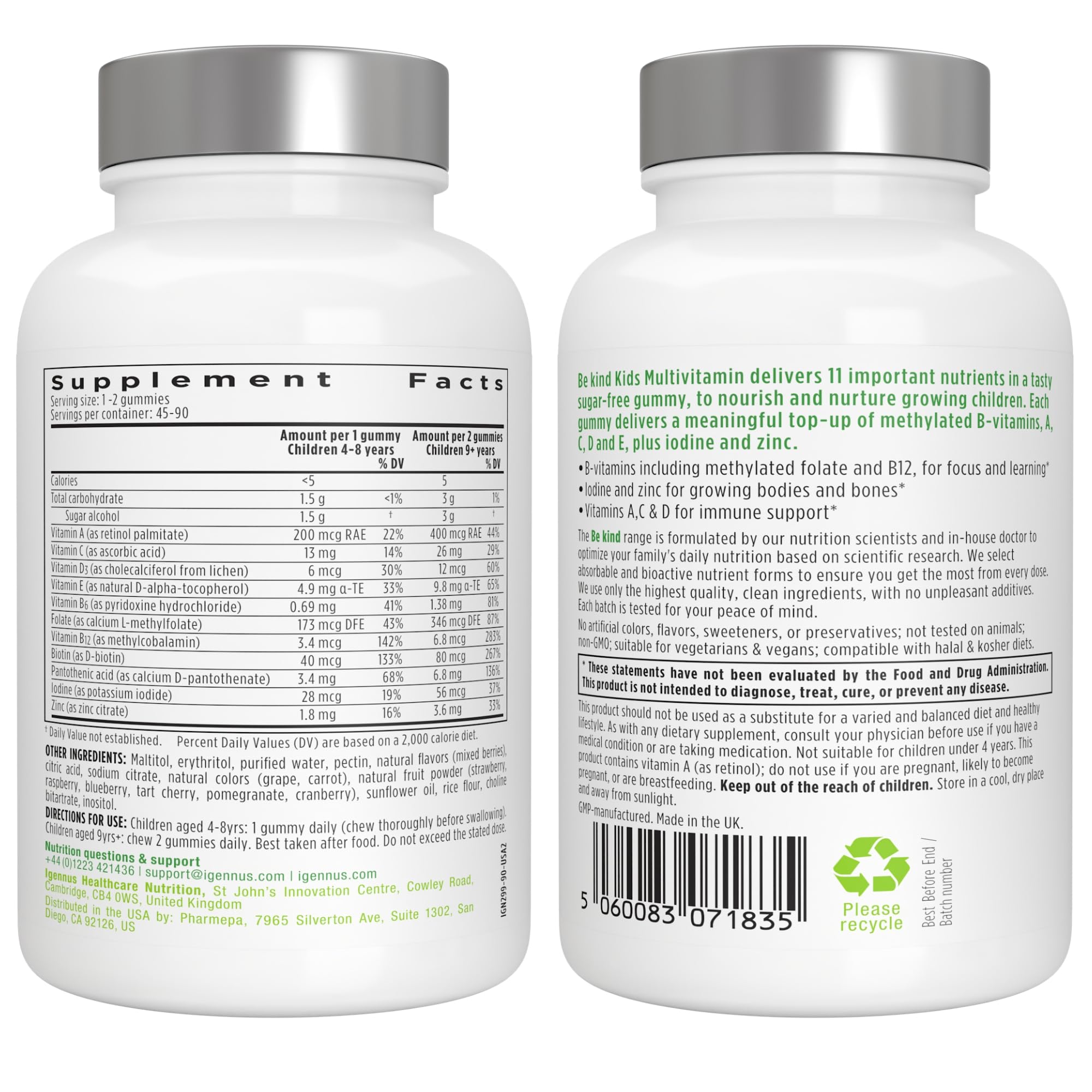 Igennus Healthcare Nutrition recyclable packaging badge emphasizing eco-friendly packaging