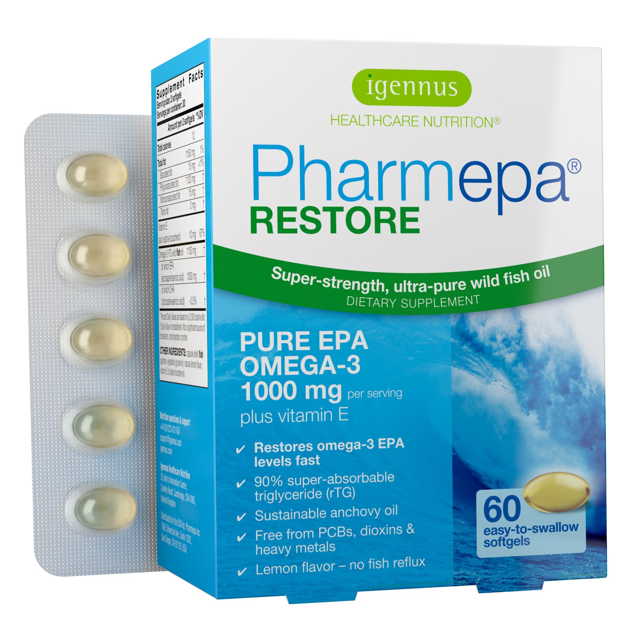 Igennus bottle front view showing Restore Pure EPA and potency benefit
