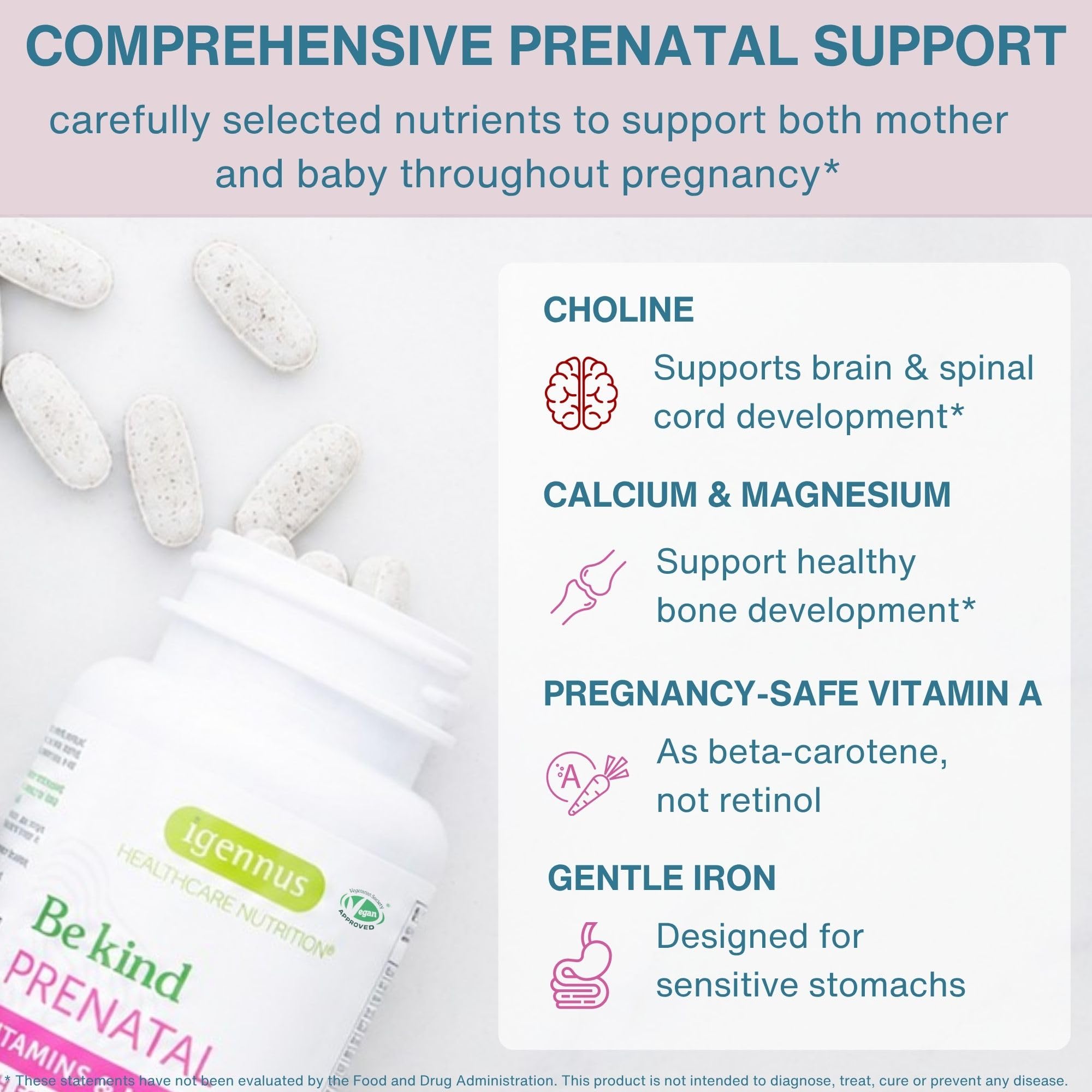 Igennus Healthcare Nutrition label nutrient panel highlighting methylfolate and choline