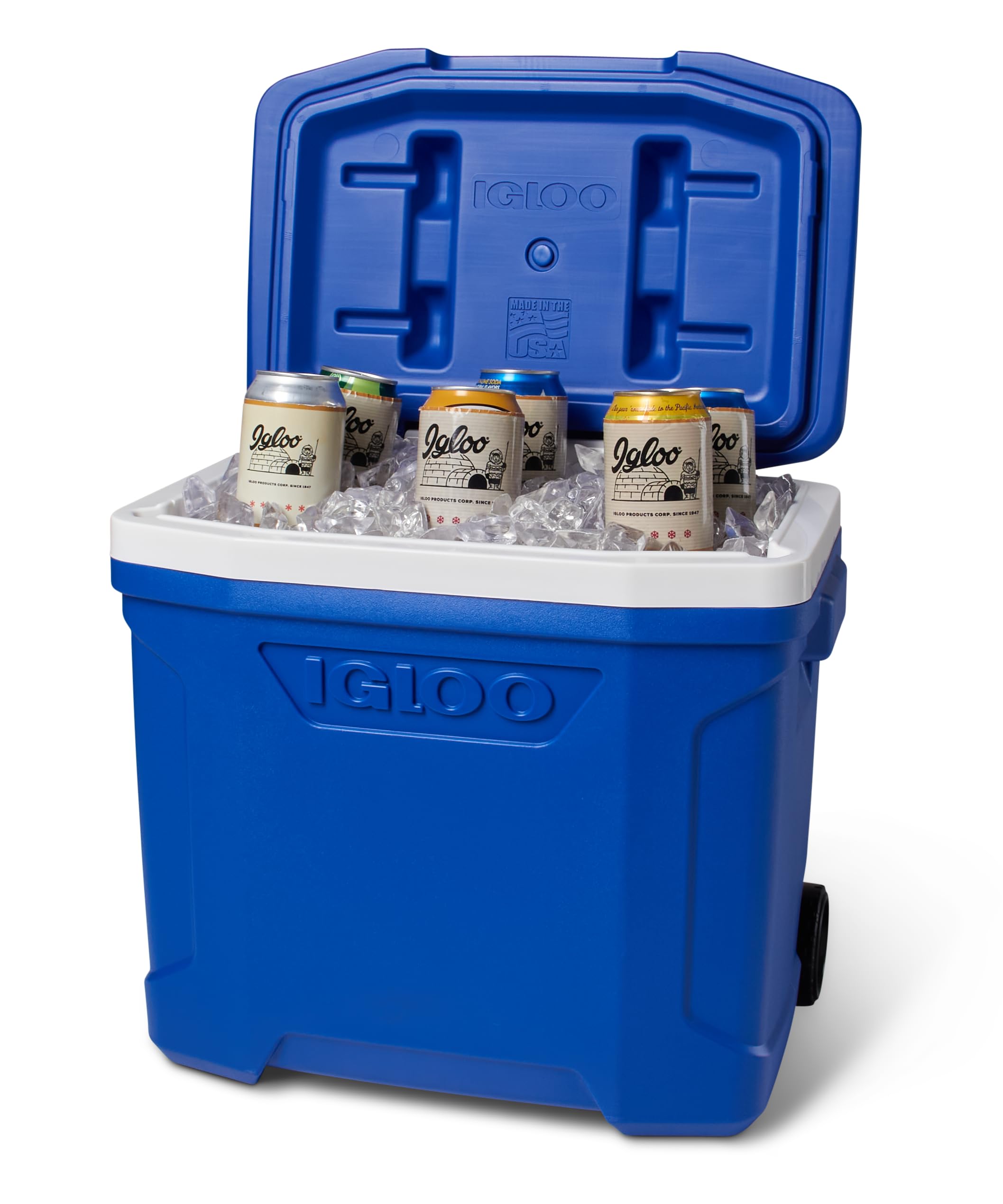 Igloo locking telescoping handle extended for stable pulling convenience