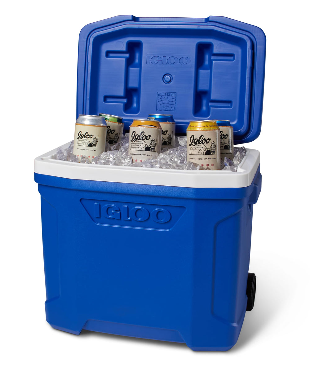 Igloo locking telescoping handle extended for stable pulling convenience