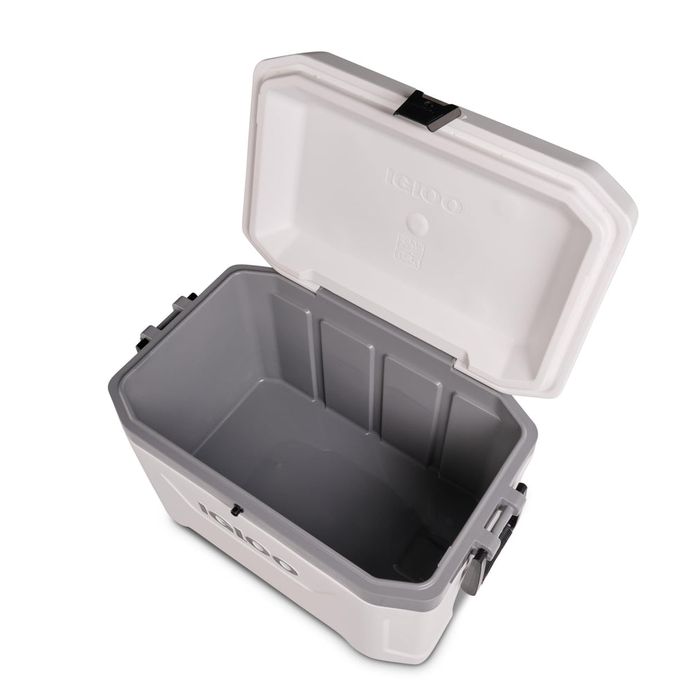 Igloo cooler next to person for scale showing portable 54-quart capacity