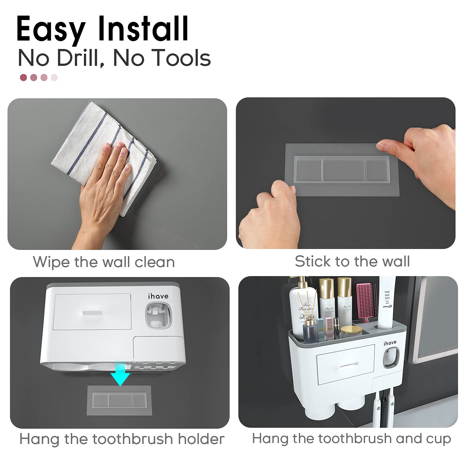 iHave magnetic cups hung upside-down keeping rinse cups dry and dust-free