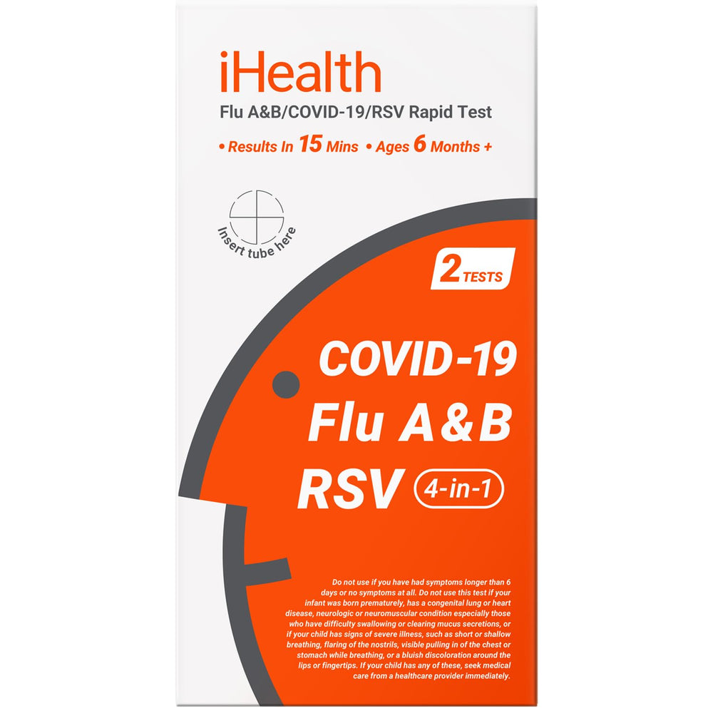 iHealth front packaging showing kit and two-test count with clear labeling and convenience