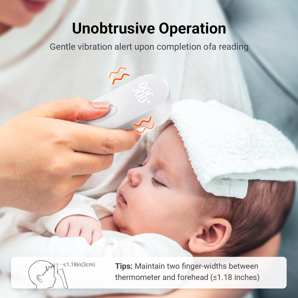 iHealth PT3 measuring baby's forehead quietly for gentle checks