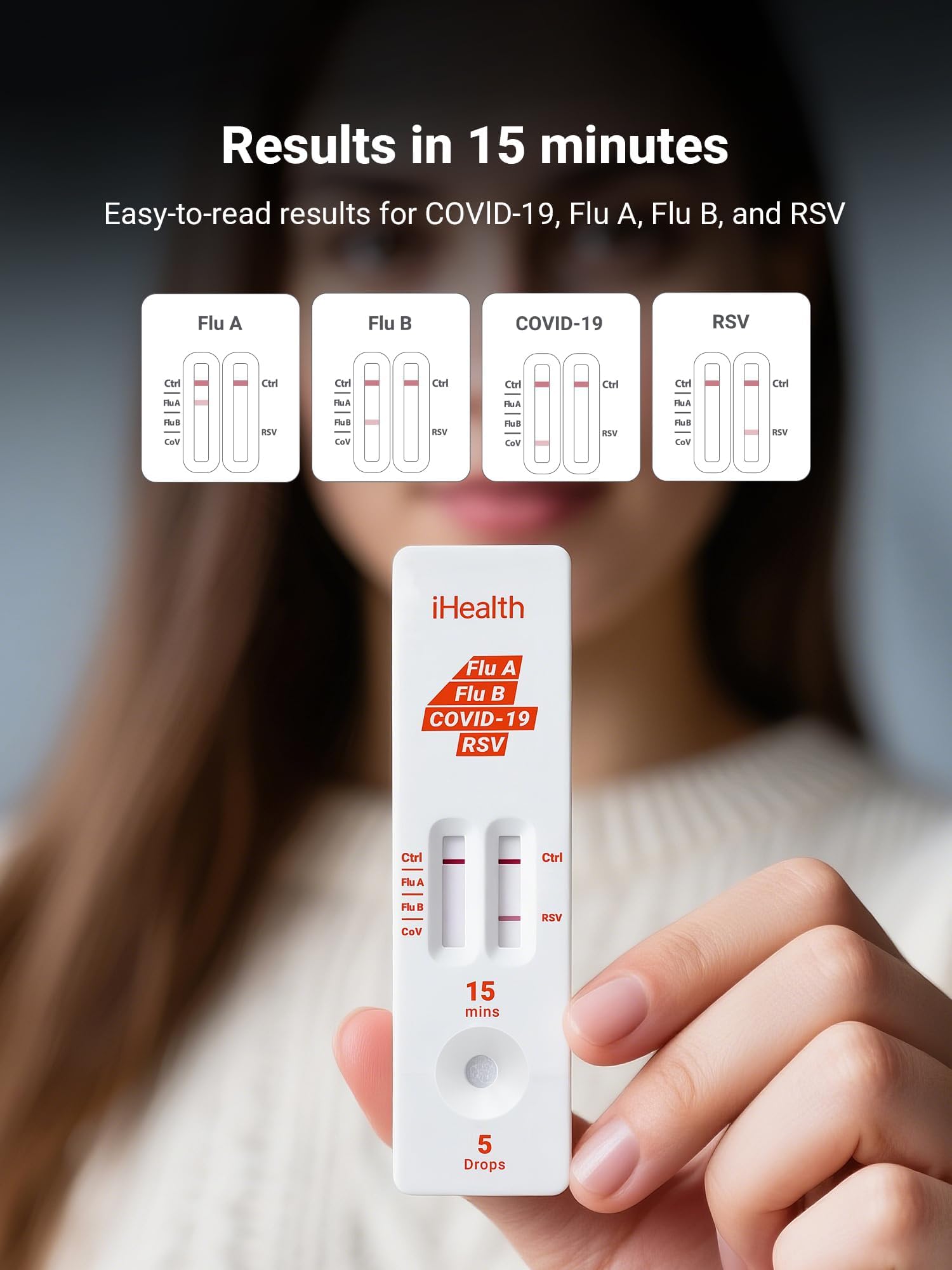 iHealth test device close-up with visible control and test lines for quick reading