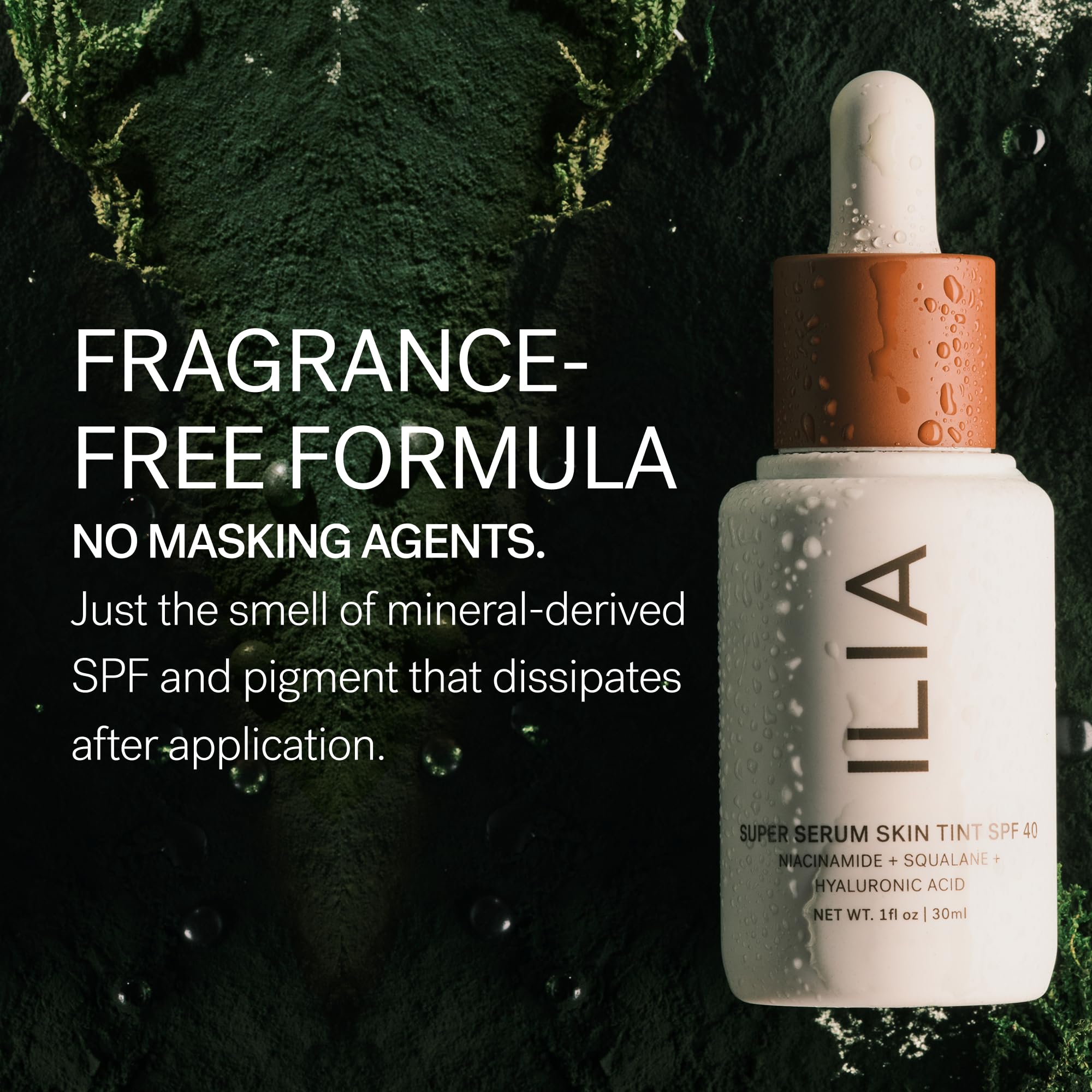 ILIA boxed packaging emphasizing clean ingredient appeal