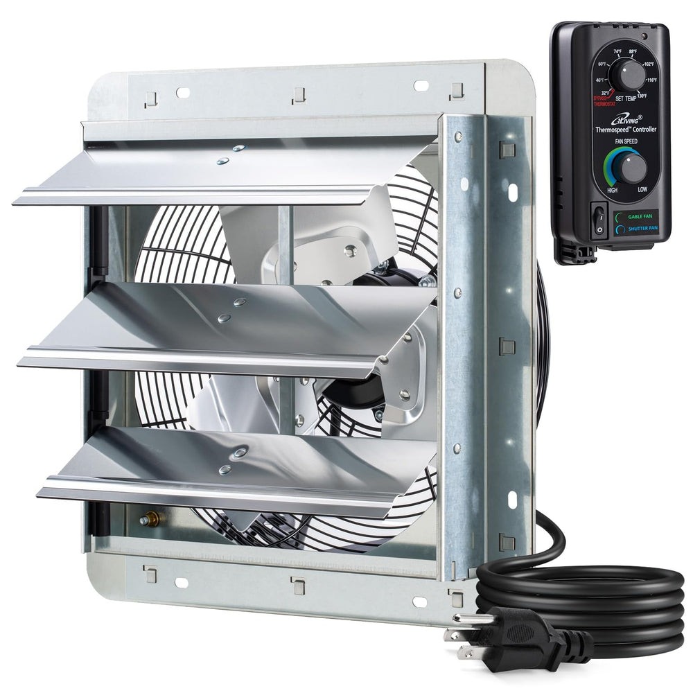 iLIVING front view of wall-mounted exhaust fan showing robust frame and shutters for durable ventilation