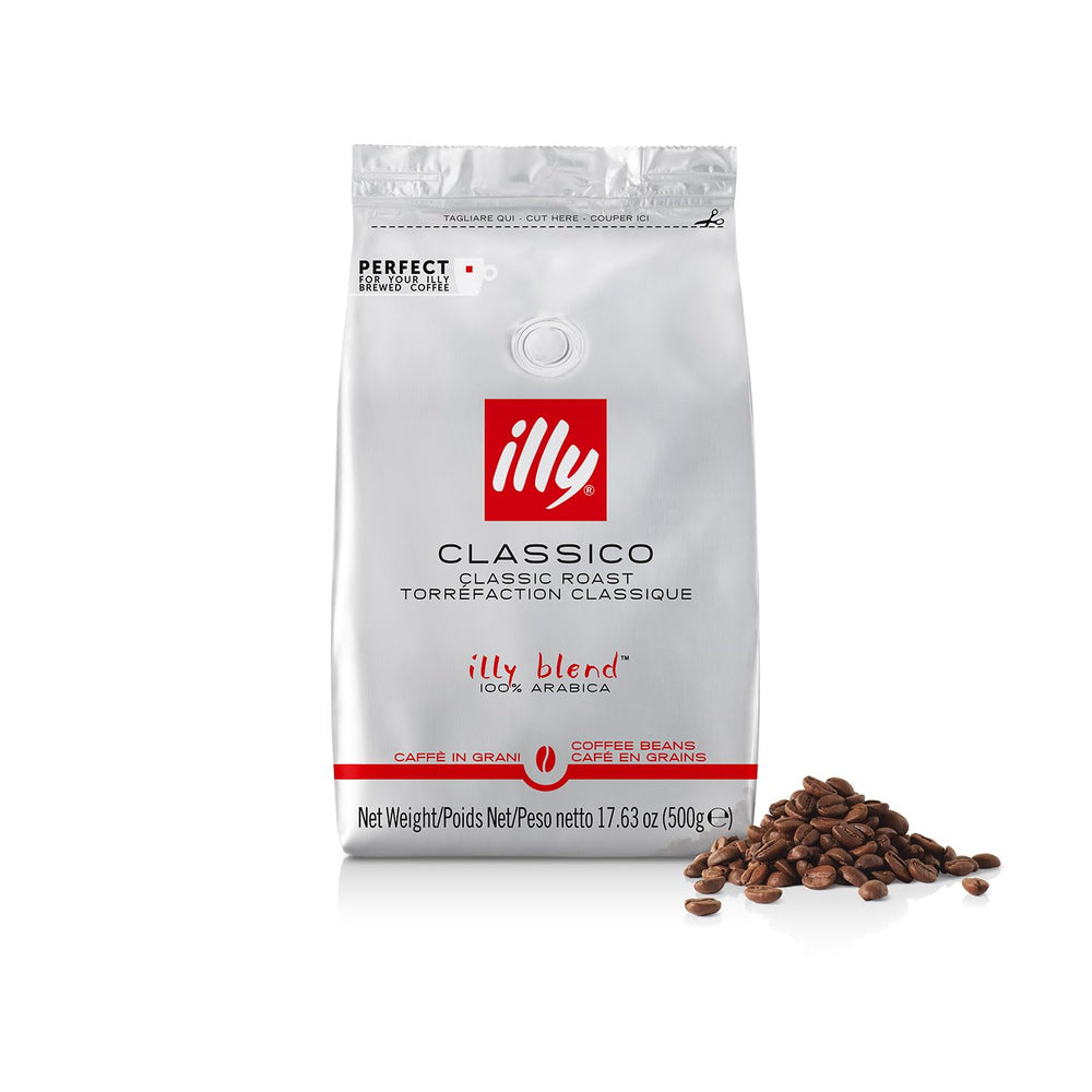 illy pressurized tin front view showing label and weight, keeps coffee fresh