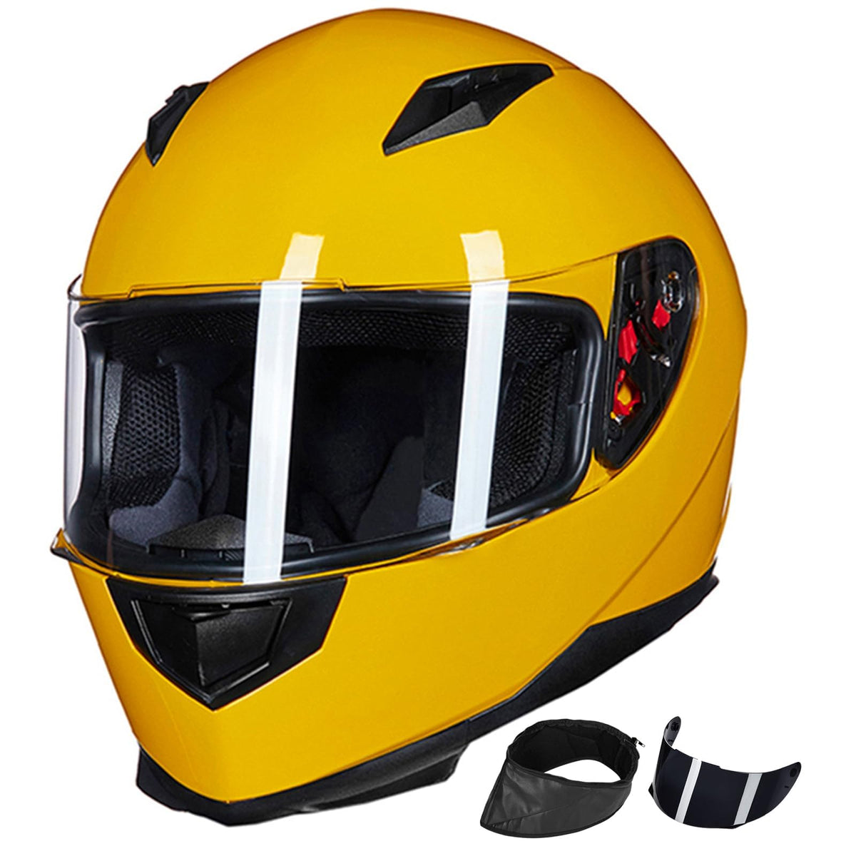 ILM helmet front view showing bright yellow shell and DOT safety benefit