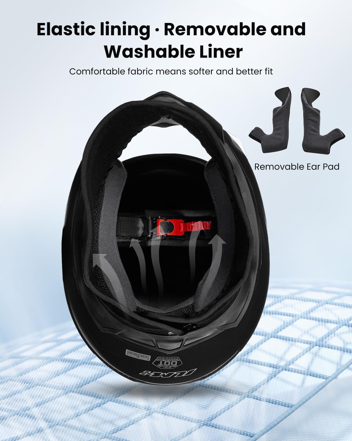 ILM helmet with removable winter neck scarf attached for cold-weather comfort