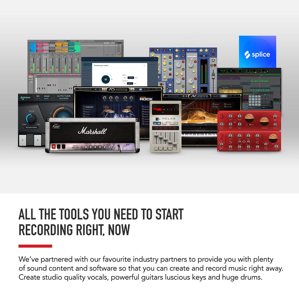 Focusrite bundled audio-software promotional collage.