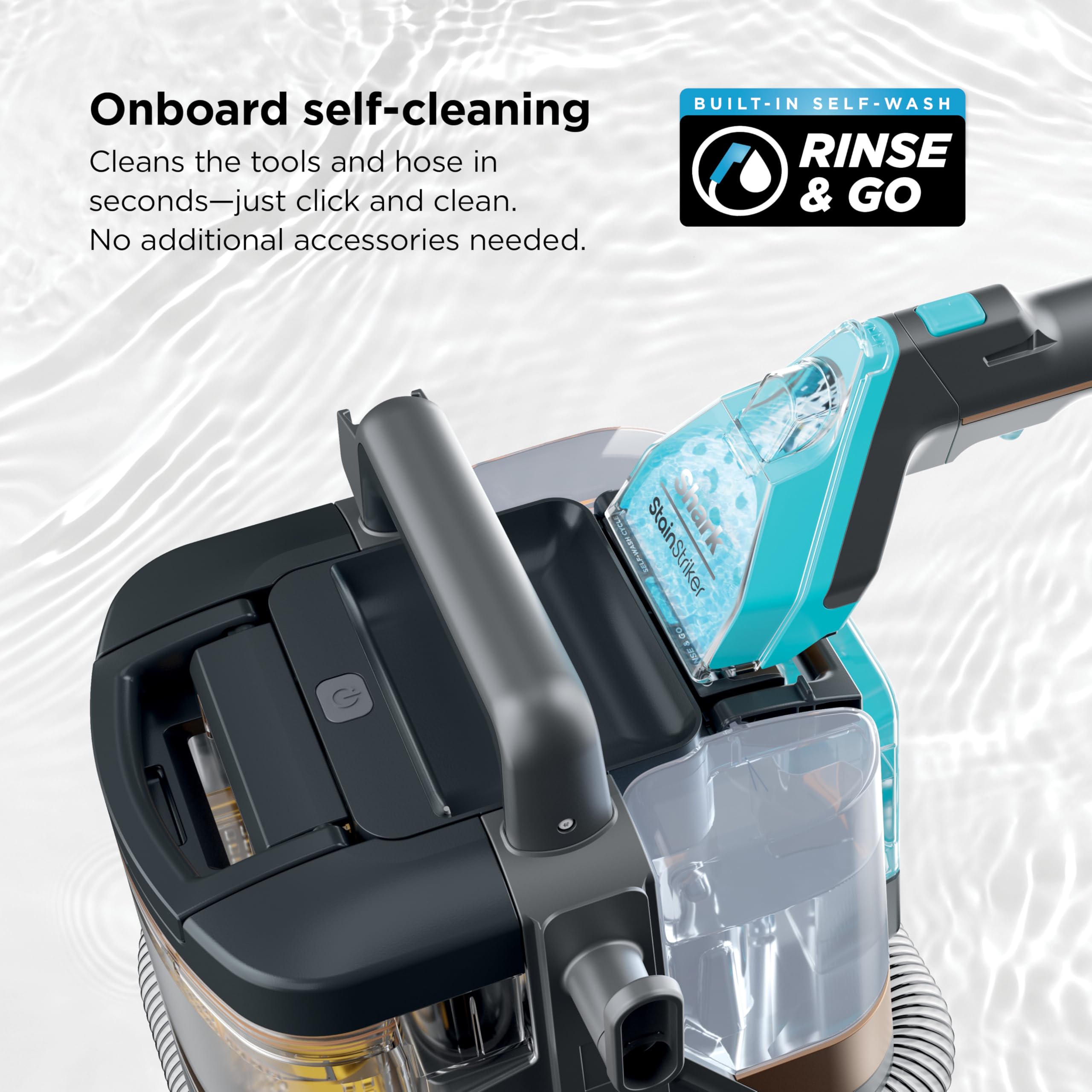 Shark spot-cleaner tool with a self-cleaning promotional caption.