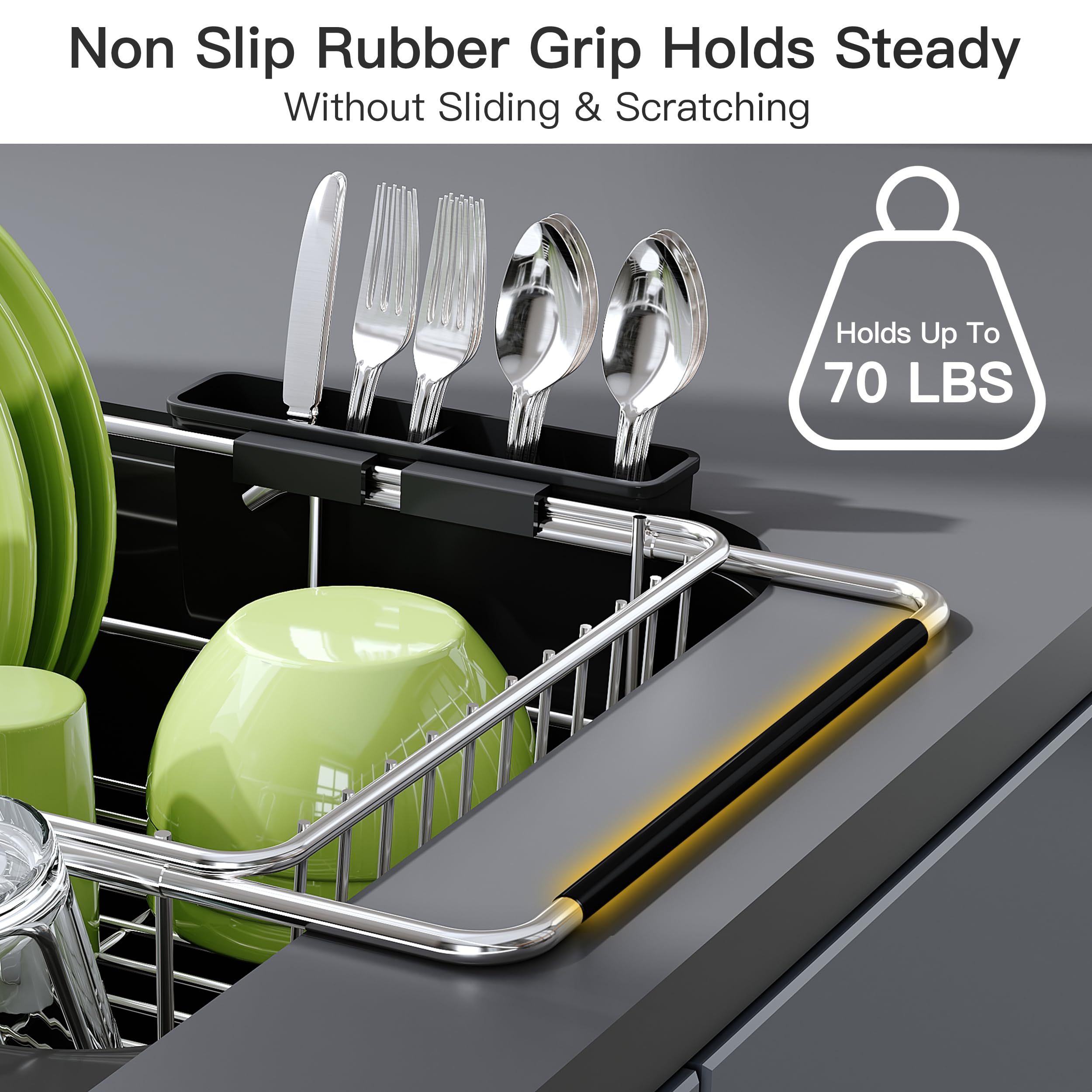 JASIWAY dish rack over a sink in a promotional grip demonstration.