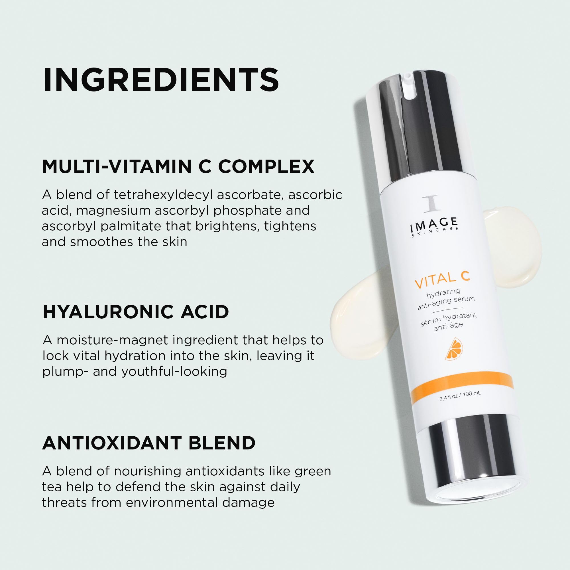 IMAGE Skincare VITAL C pump closeup highlighting easy dispensing and controlled dosing benefit