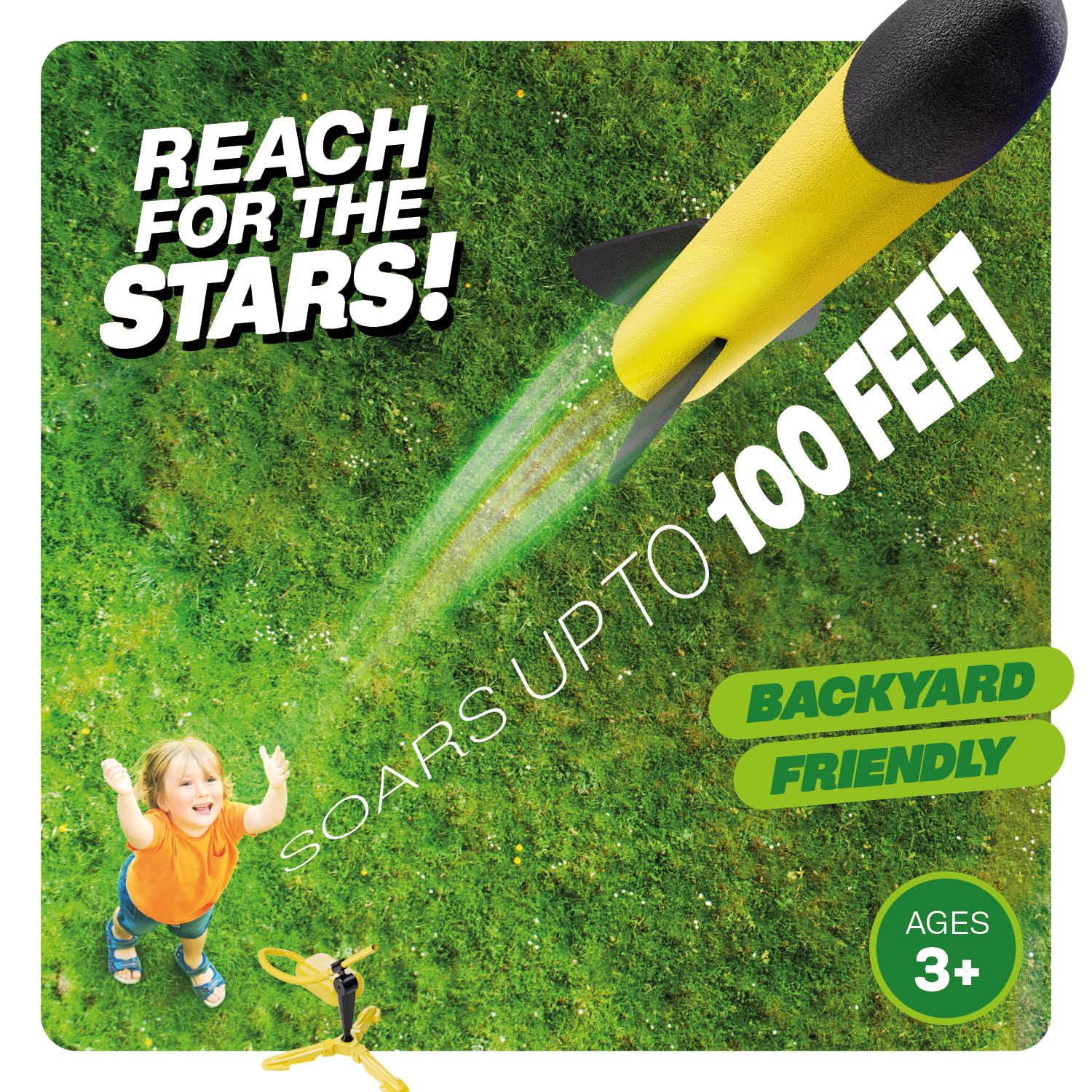 Imagineers close-up of step-on pump in action highlighting easy kid-powered launching