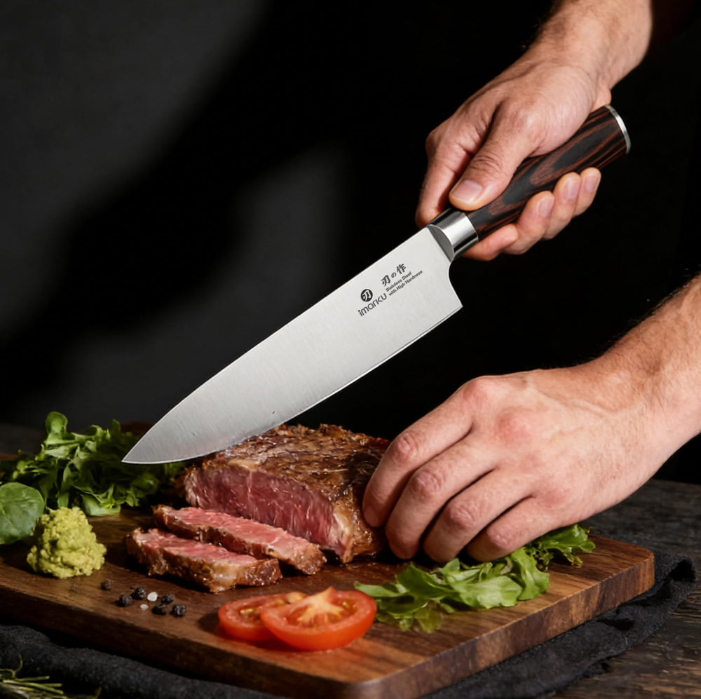 imarku 8-inch chef knife front view, balanced design for effortless chopping