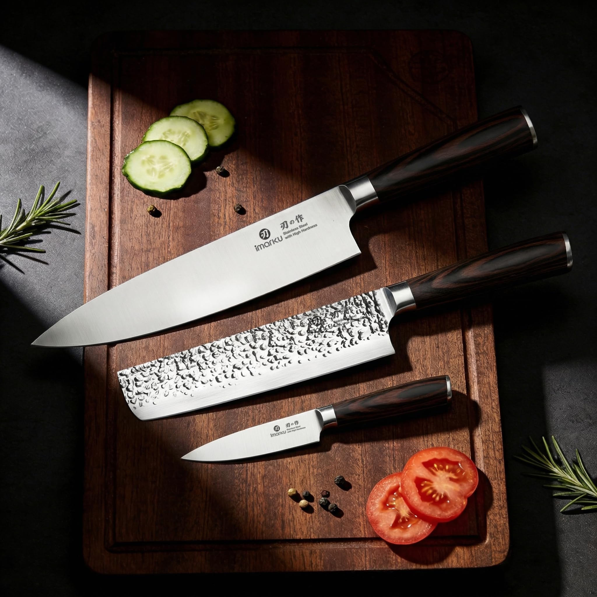 imarku knives in use chopping vegetables, smooth efficient food prep