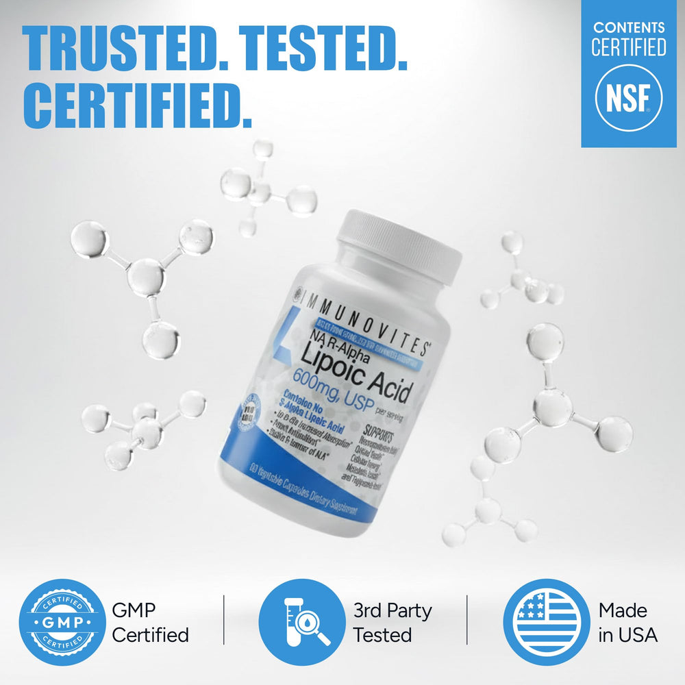 IMMUNOVITES open bottle with capsules visible demonstrating shelf stability and easy access