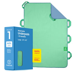 IMPROVIA front view of bed pad showing full coverage and color, protects mattress