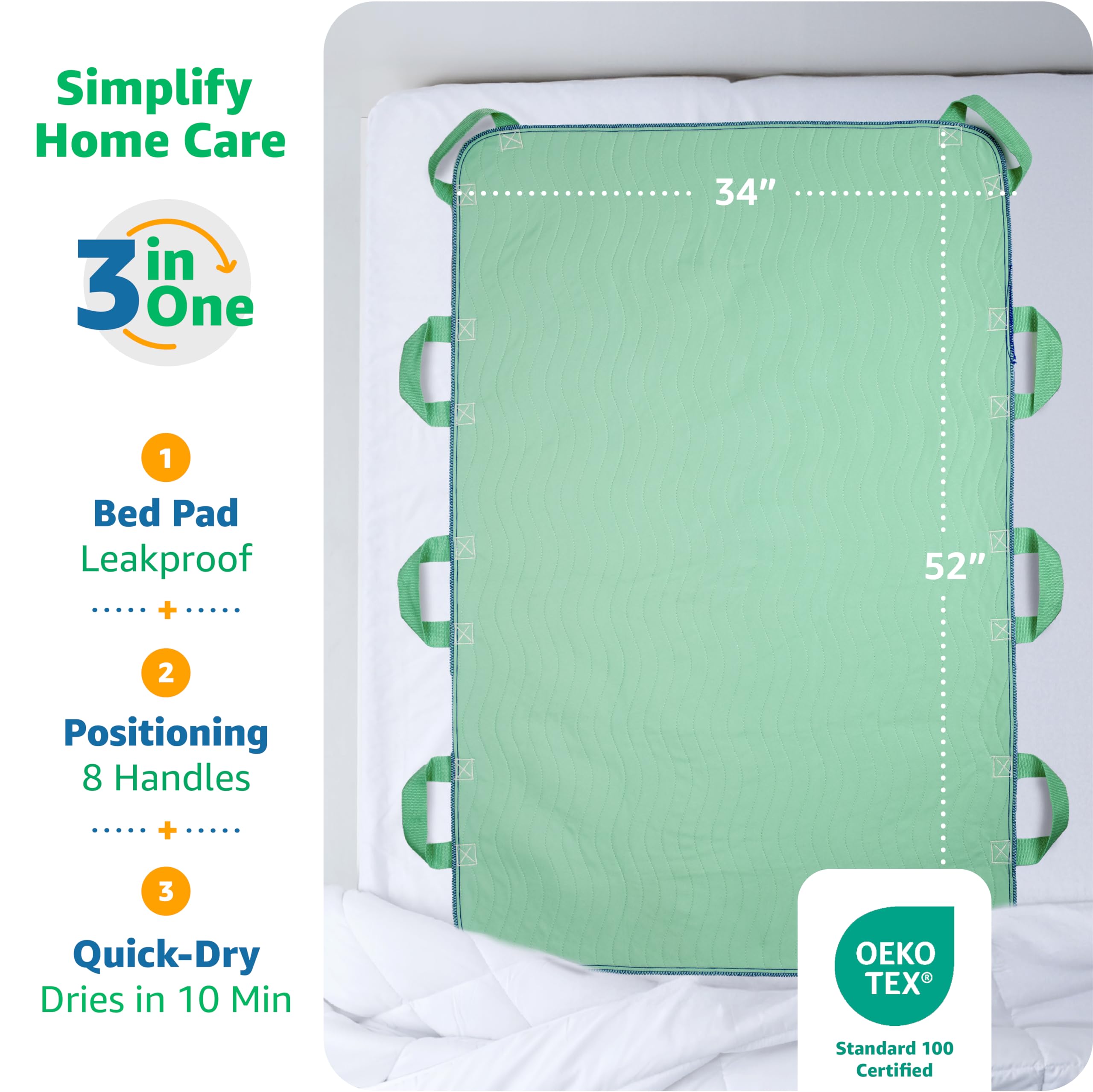IMPROVIA reinforced handle close-up with stitching, provides secure grip for caregivers