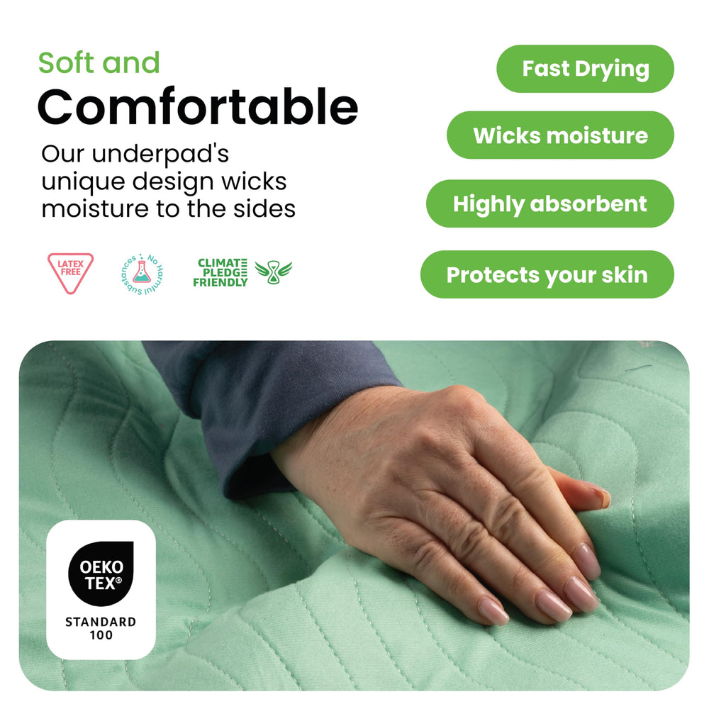 IMPROVIA underpad folded next to ruler to show compact storage and portability