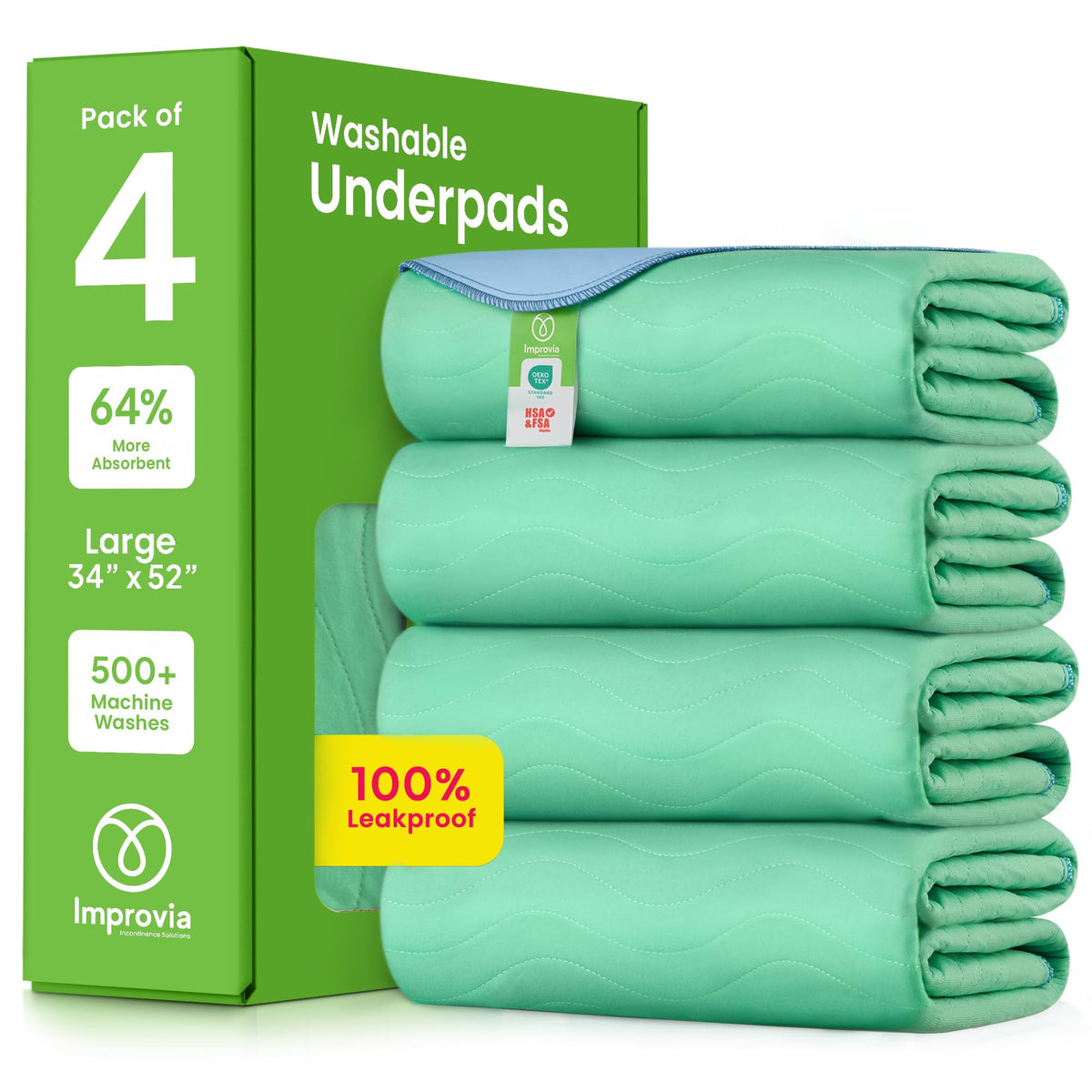 IMPROVIA underpad front view showing full-size coverage and quick protection