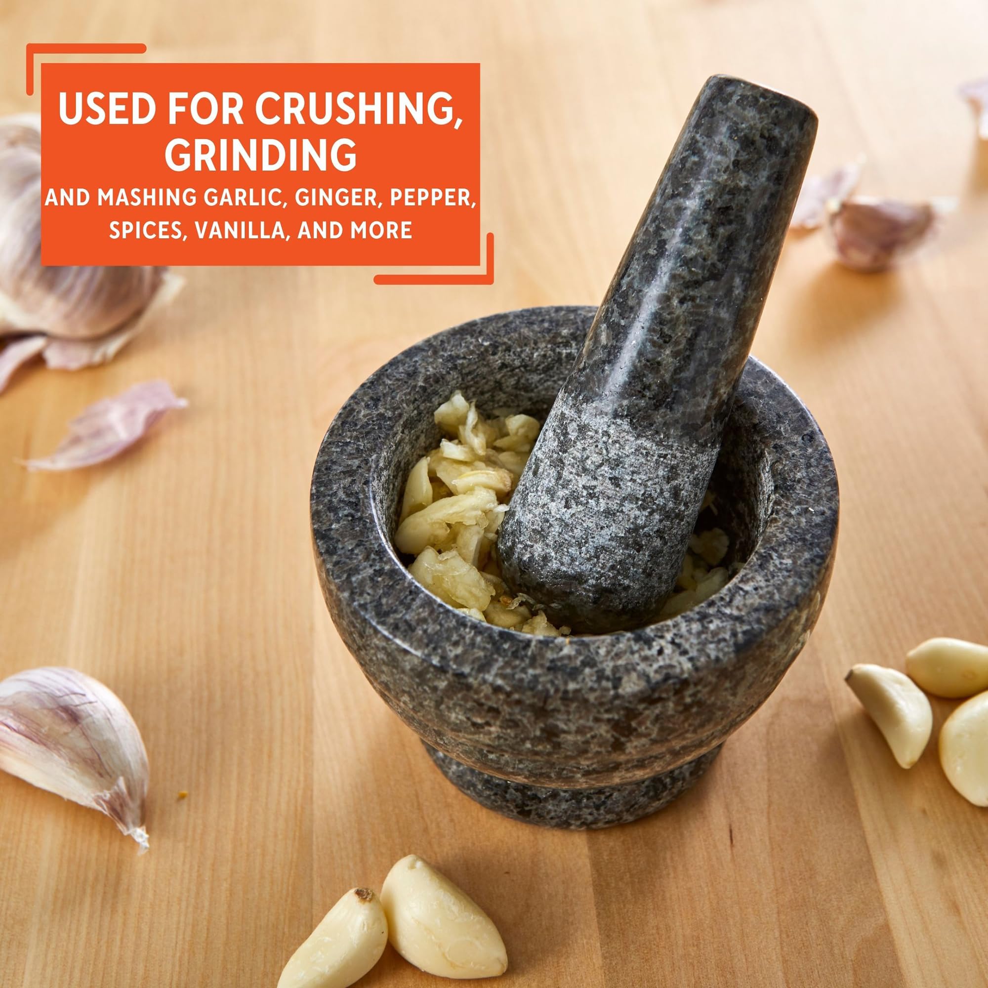 IMUSA mortar next to a spoon for scale to show compact kitchen fit