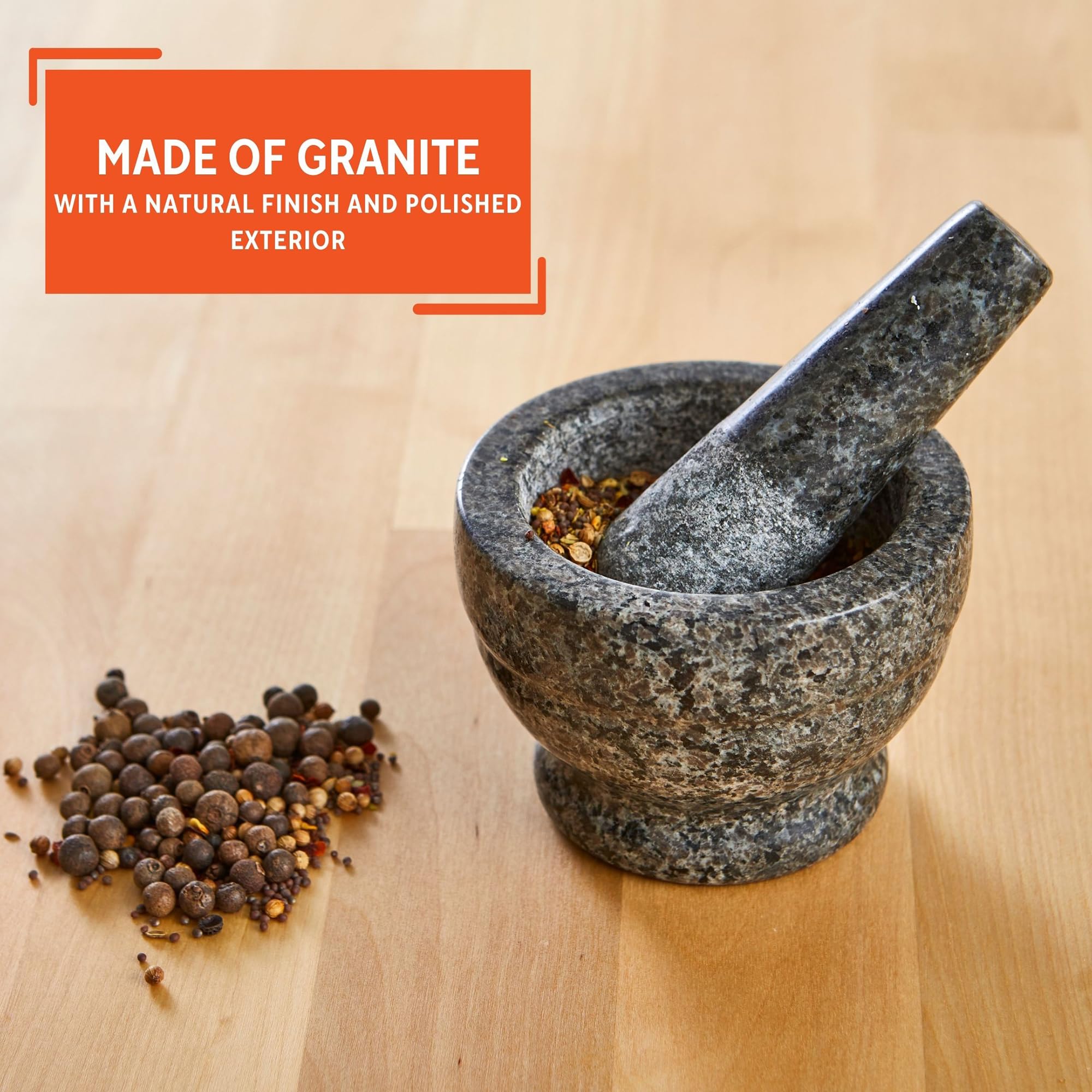 IMUSA mortar with crushed garlic and herbs demonstrating fresh preparation