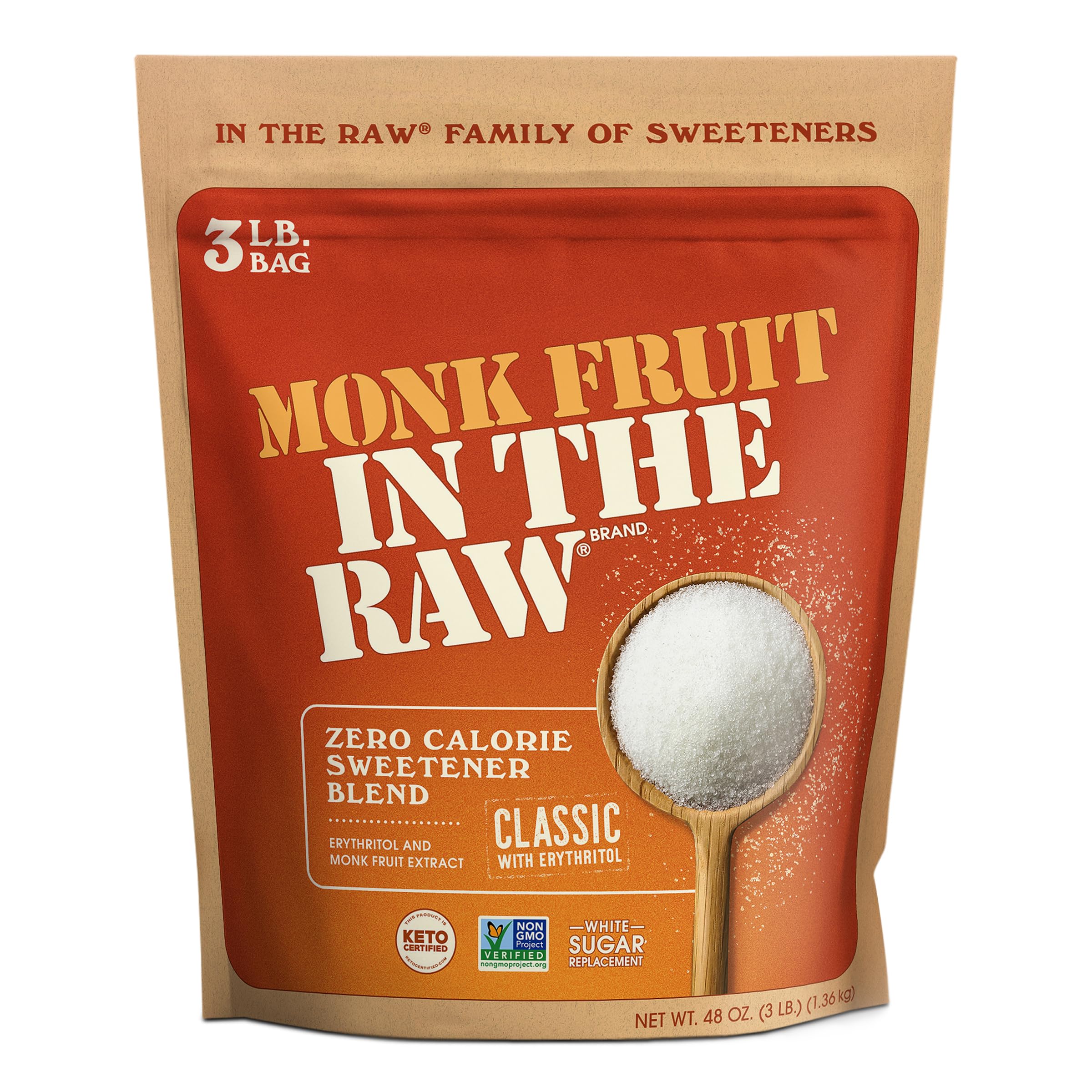 IN THE RAW front bag showing 3 lb packaging and pantry benefit