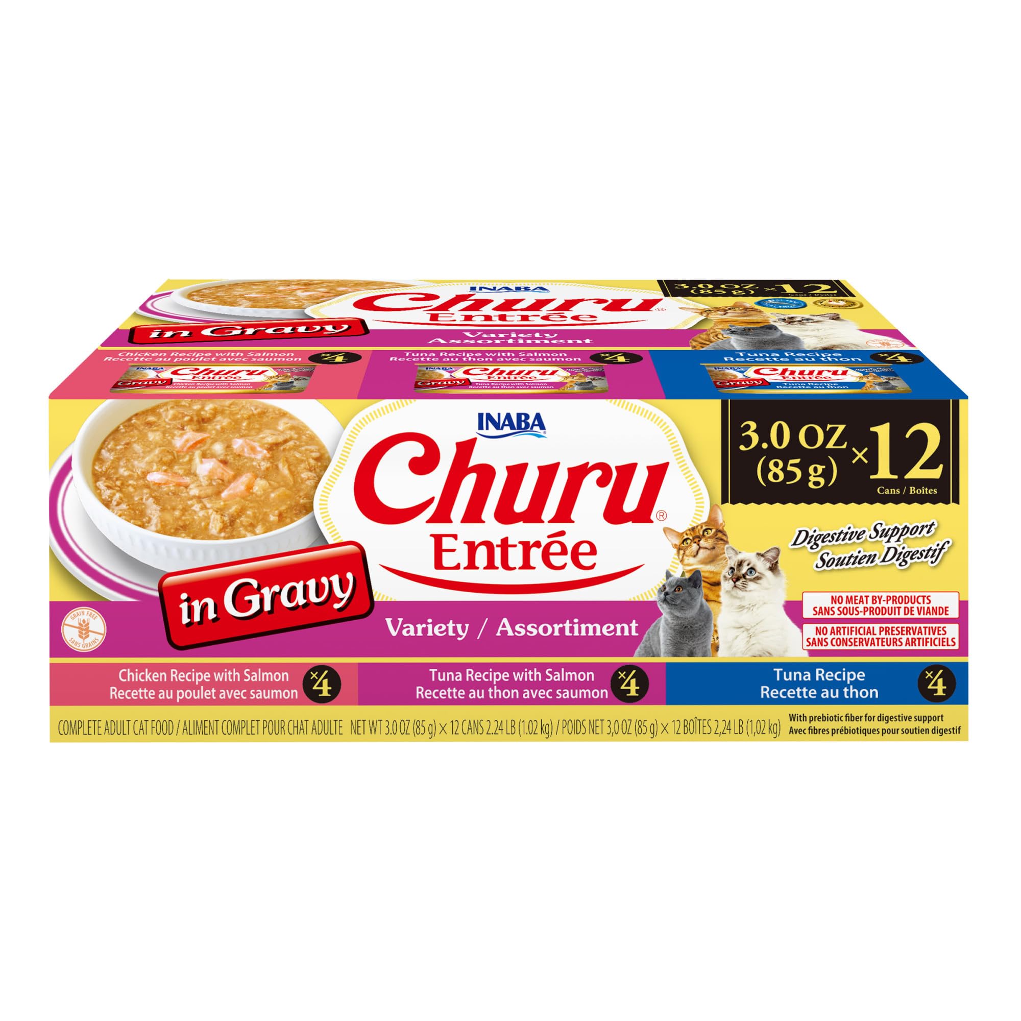 INABA front view of 3 oz can showing label and variety, appetizing presentation benefit