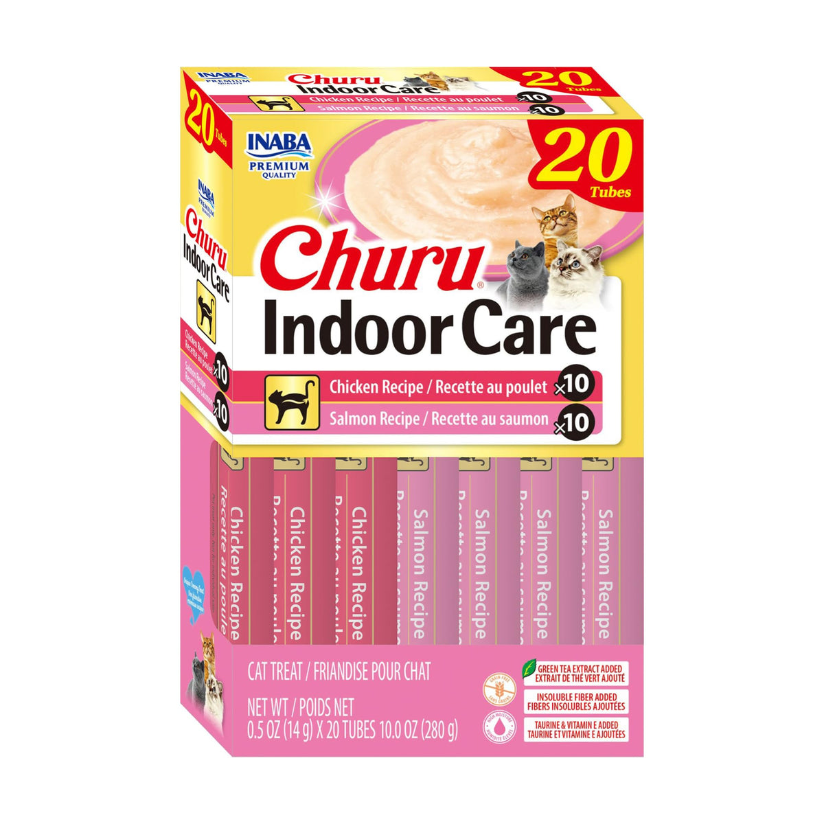 INABA Churu front packaging showing chicken and salmon variety and benefits