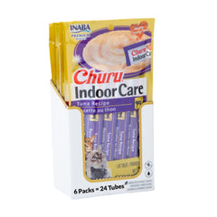 INABA Churu Indoor Care front packaging showing tuna tubes and product benefit