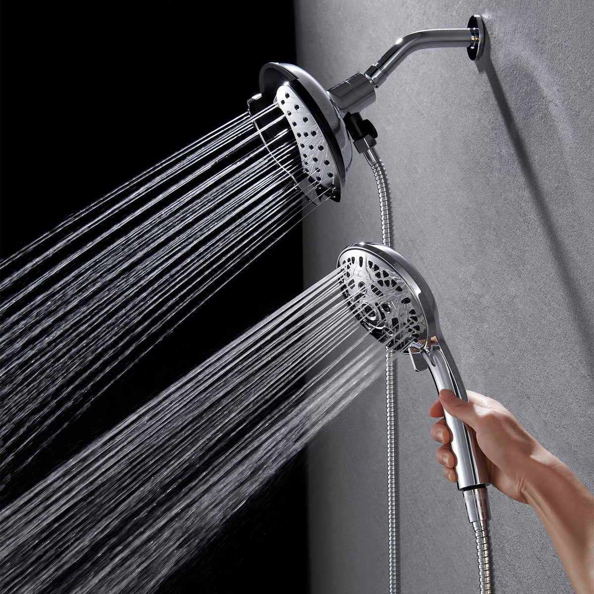 INAVAMZ front view showing fixed rainfall and handheld combo for versatile showers