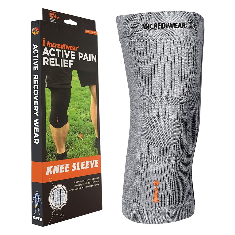 Incrediwear knee sleeve front view showing snug support and improved stability