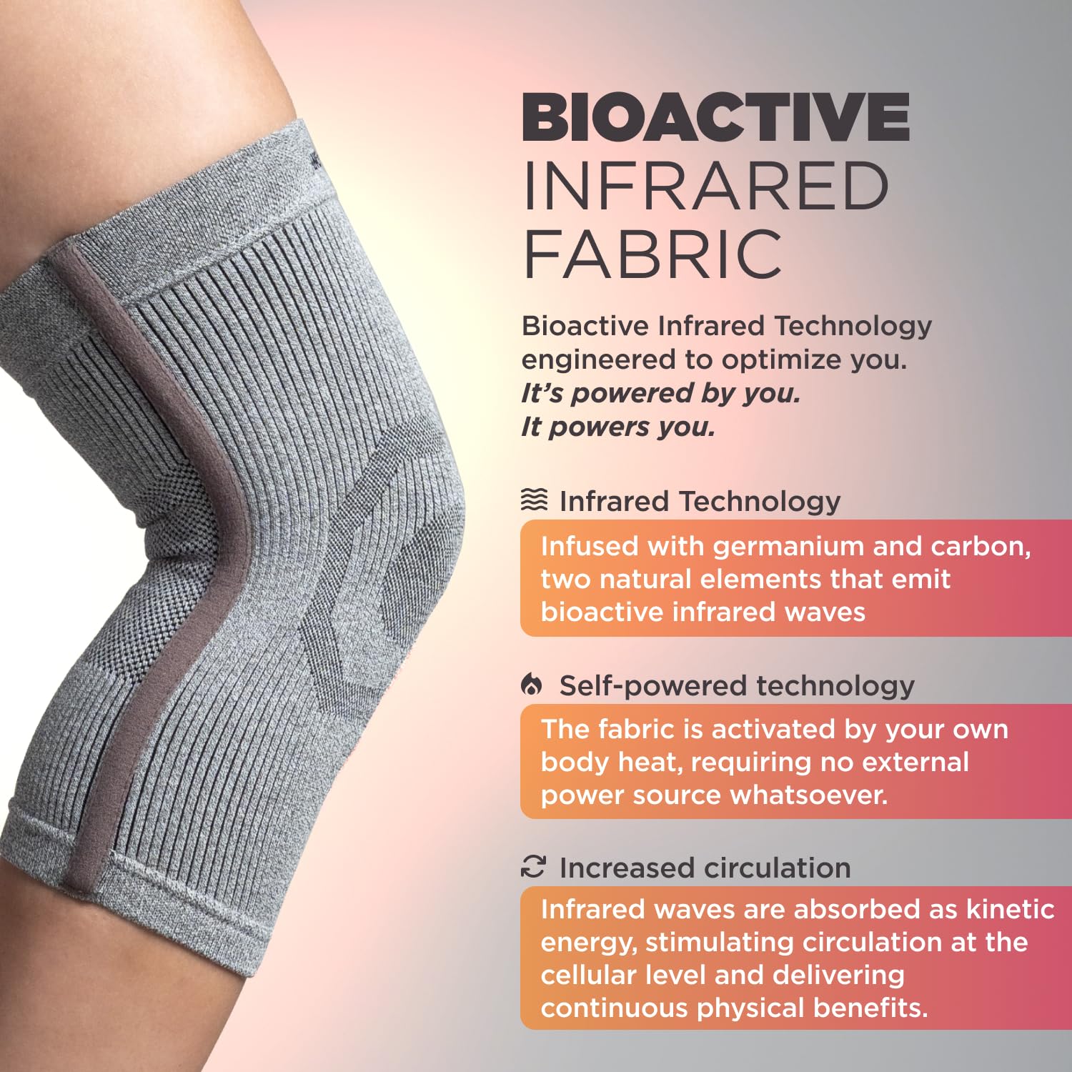 Incrediwear knee sleeve side profile on leg demonstrating mobility benefit