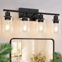 Indoi matte black vanity front view showing modern silhouette and uniform lighting
