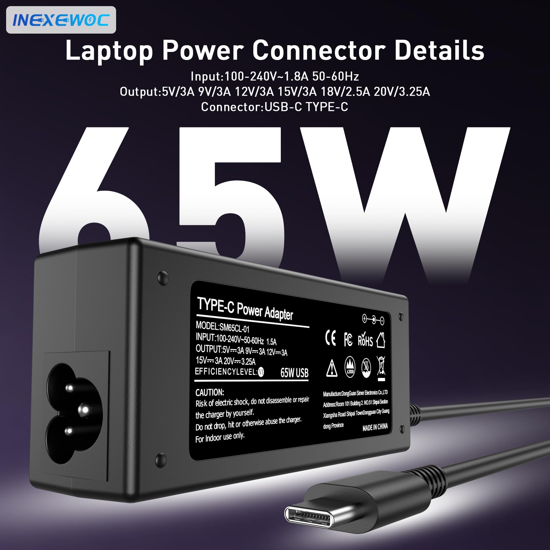INEXEWOC charger connected to laptop demonstrating fast, reliable power delivery while working