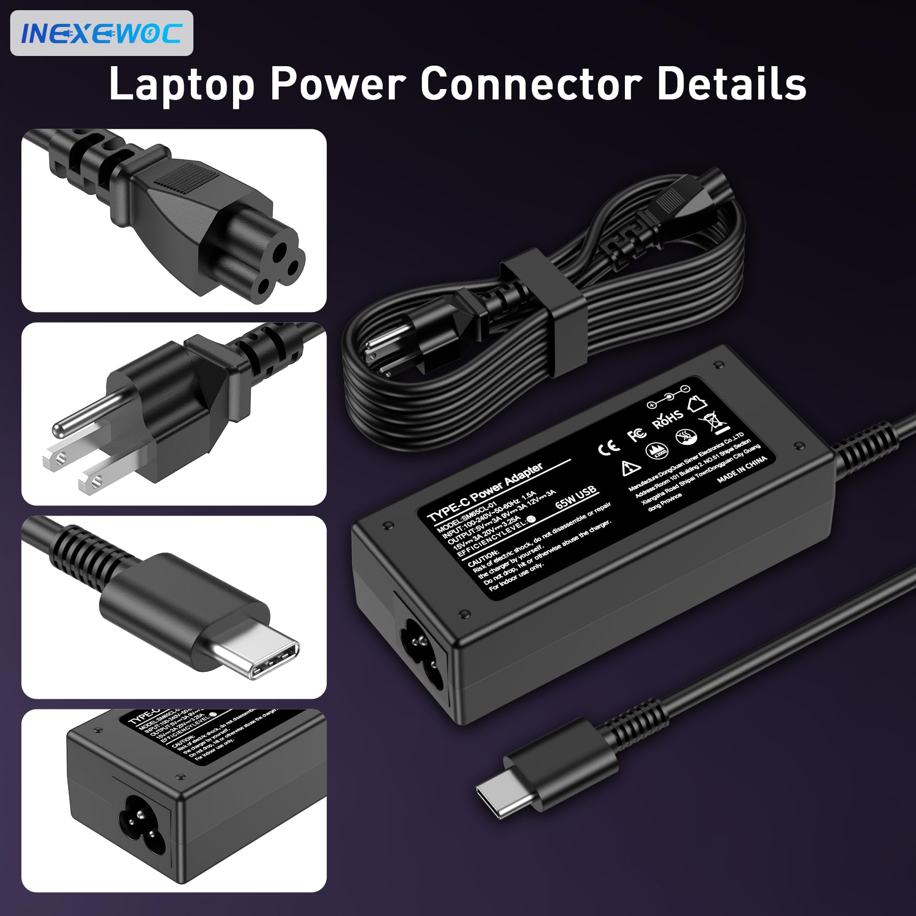 INEXEWOC close-up of USB-C port and output details highlighting compatibility and secure connection
