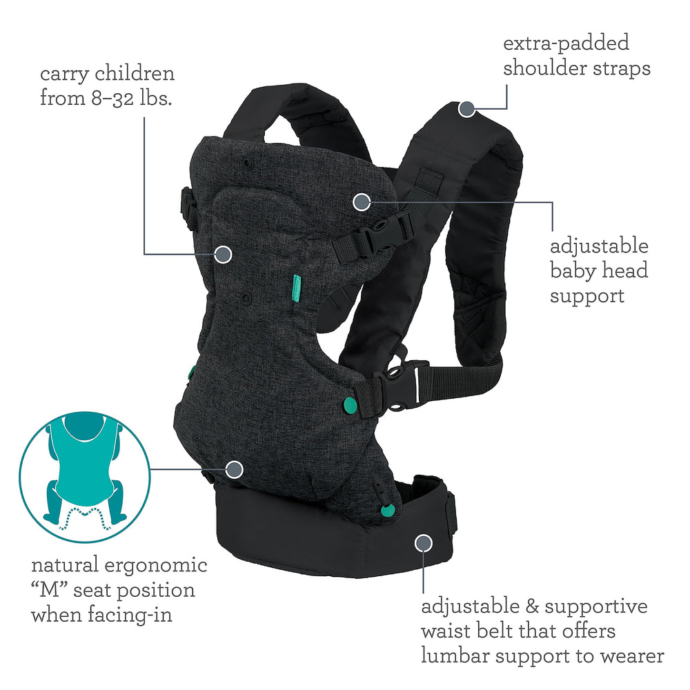 Infantino back carry with toddler illustrating comfort and balanced load transfer