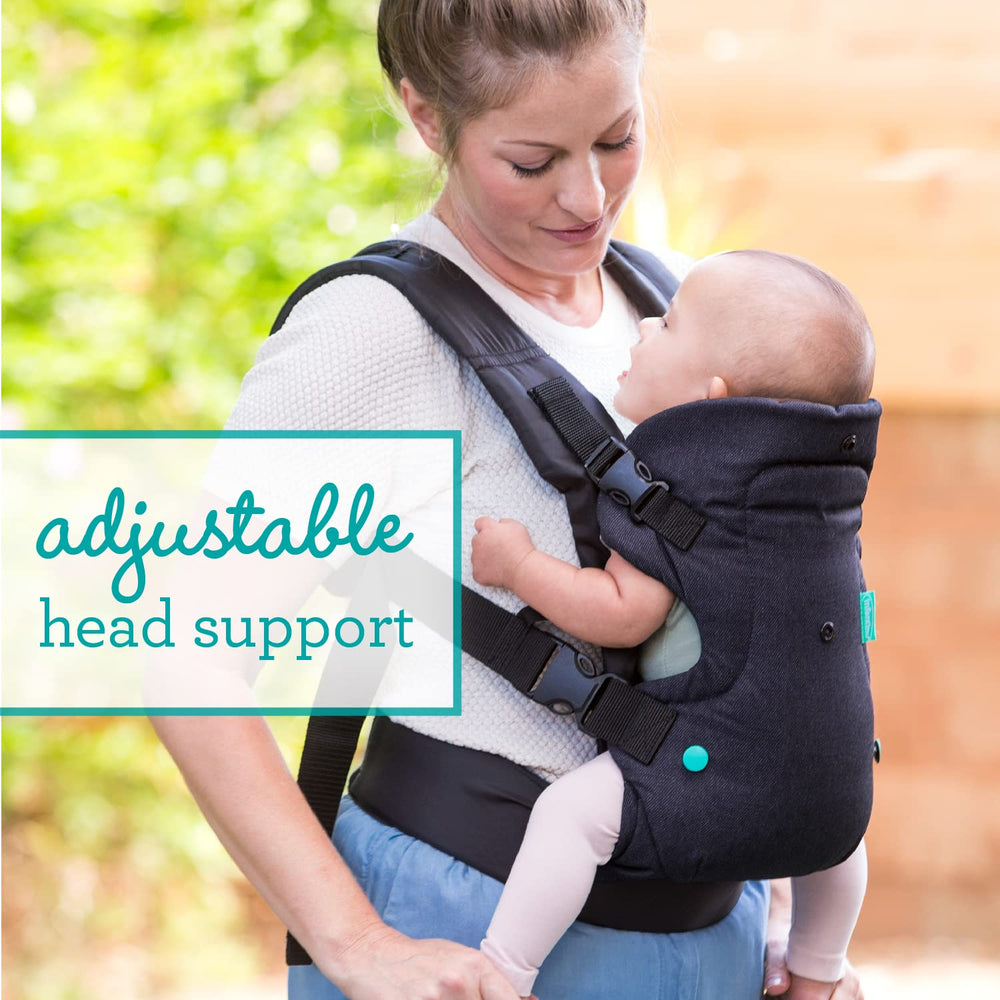 Infantino facing-out carry demonstrating visibility and safe support for curious baby