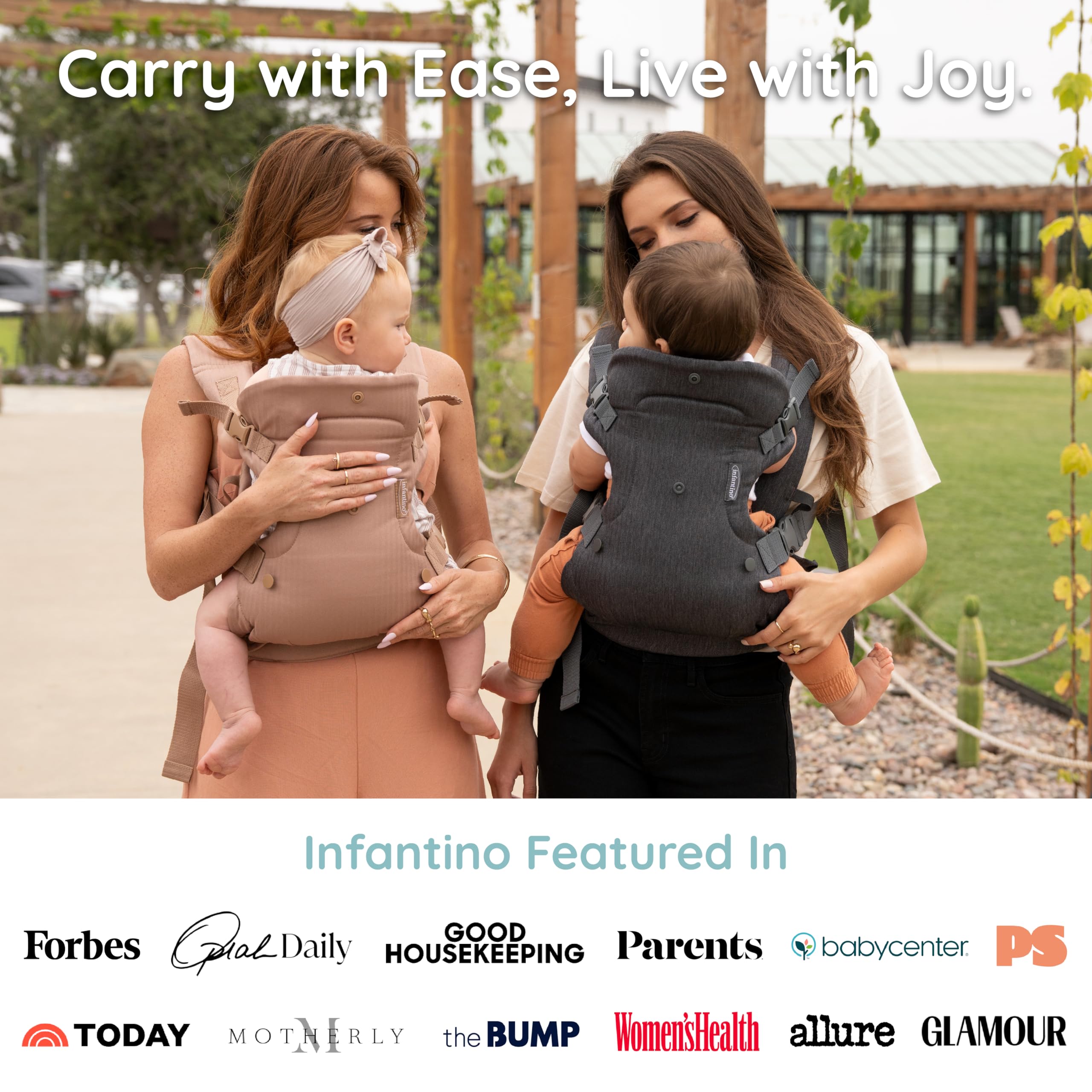 Infantino size comparison with doll showing convertible seat growth range