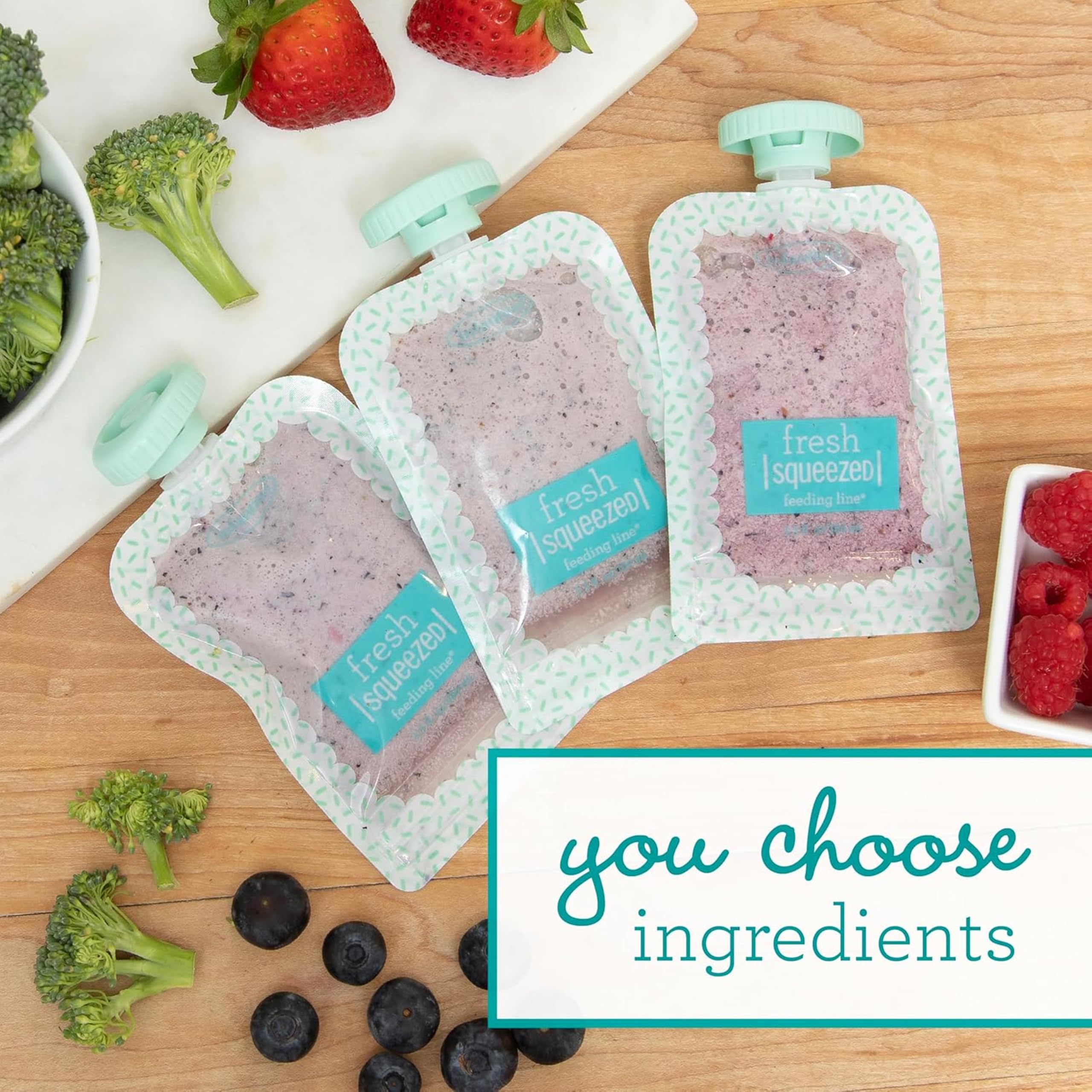 Infantino reusable pouch in hand ready to eat for portable homemade snacks