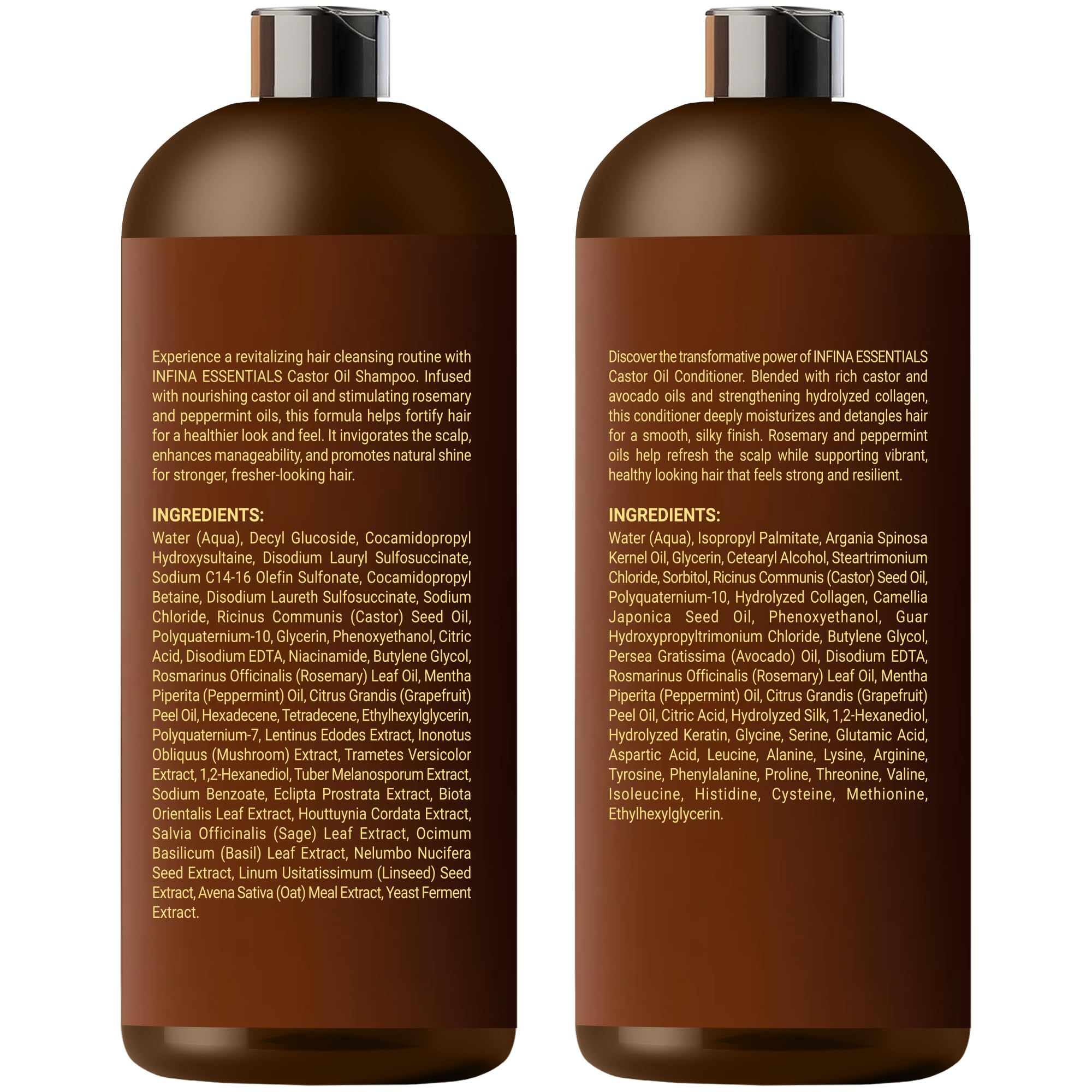 INFINA ESSENTIALS label close-up showing clean ingredients and formulation trust