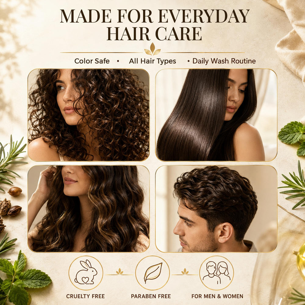 INFINA ESSENTIALS shampoo lather in hand showing gentle cleansing action