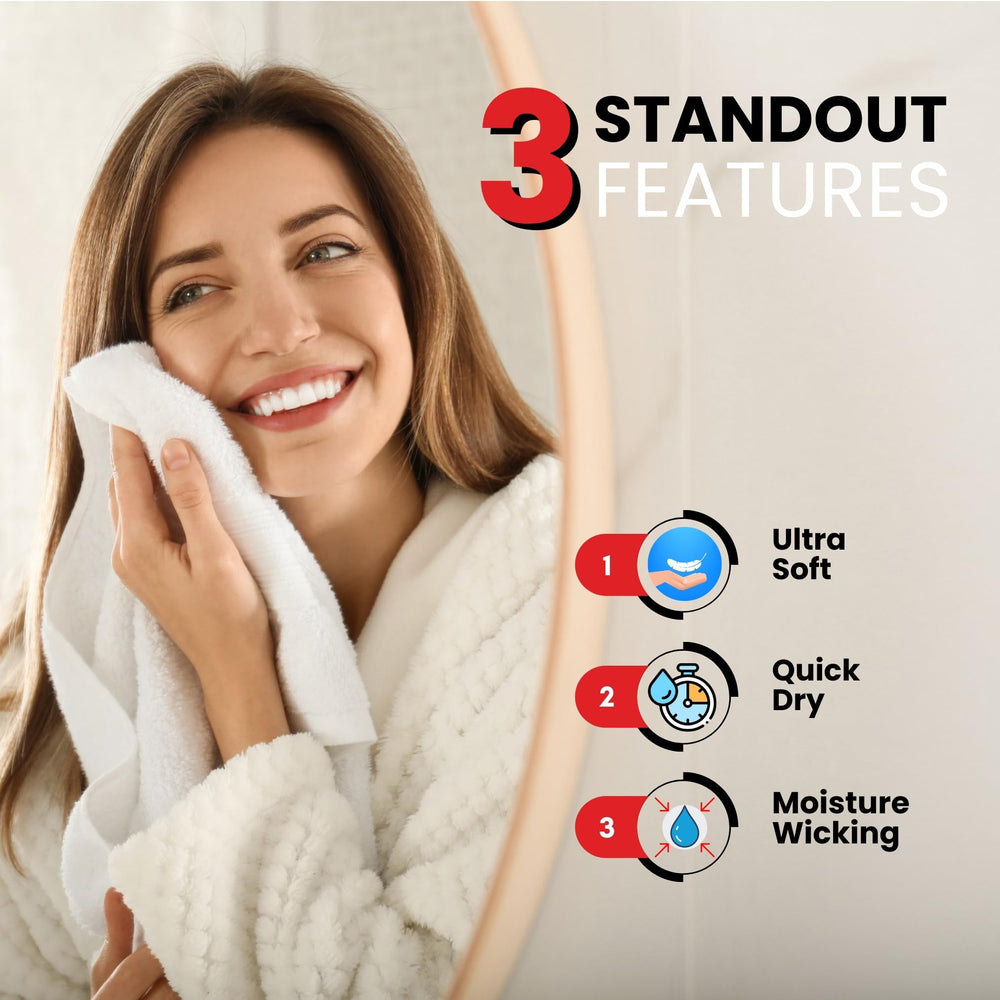 Infinitee Xclusives towel hanging on bathroom rack to show in-use convenience