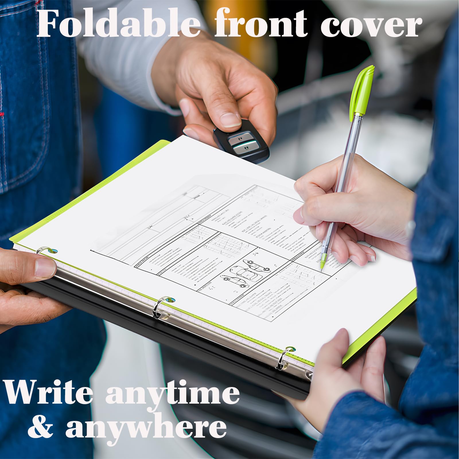 INFUN binder beside paper stack demonstrating 225-sheet capacity benefit